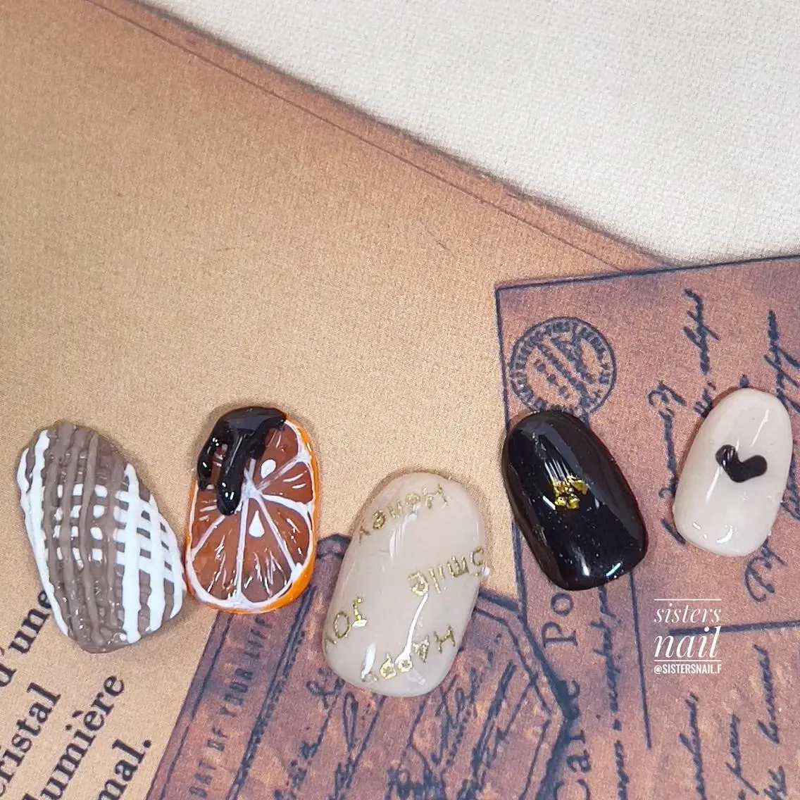 ネイル アートネイル ハート オレンジ バレンタイン sisters nail.fのネイルデザイン