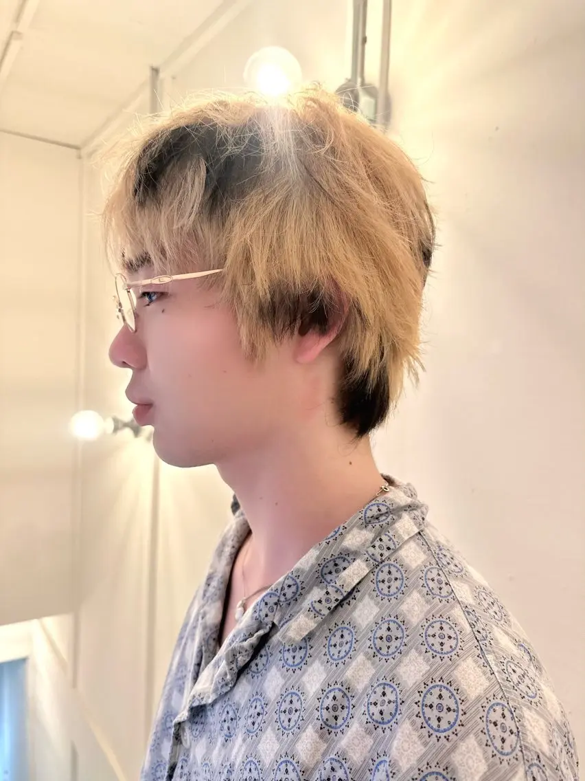 ショート カラー メンズ メンズブリーチ 黒髪 ブリーチ カット ヘアカラー hikaris, eishoのヘアスタイル