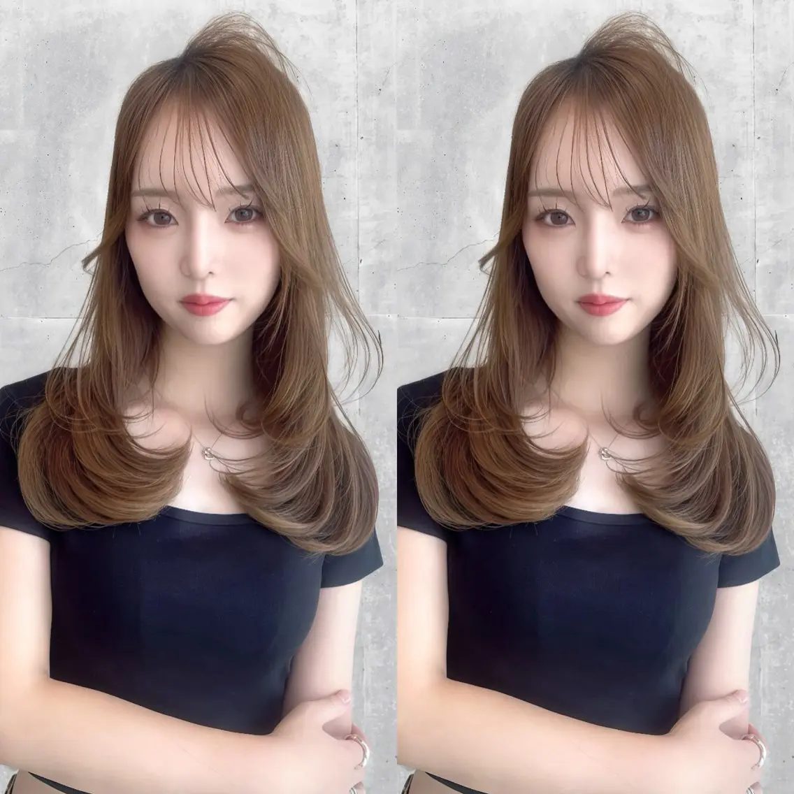 ロング カラー カット ヘアカラー トリートメント レイヤー/髪質改善 縮毛/ハッシュカットのヘアスタイル
