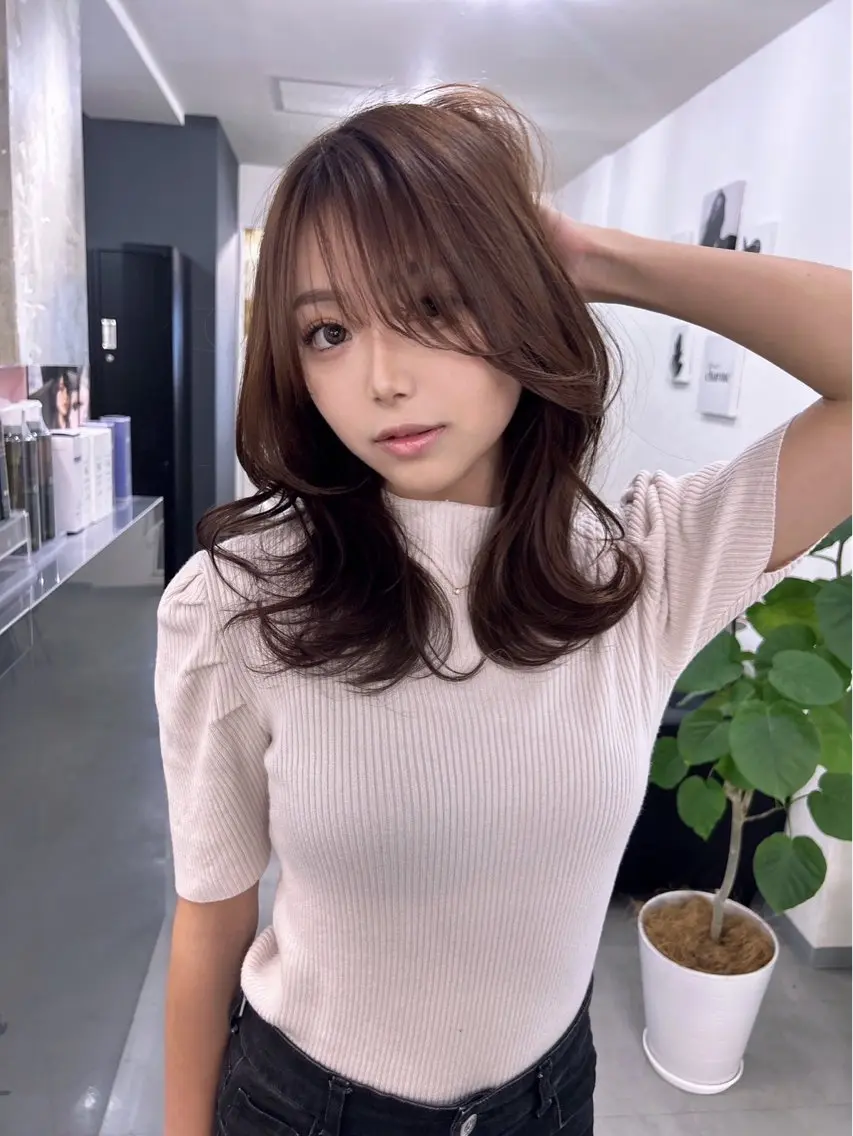 セミロング 韓国風ヘア レイヤーカット 髪質改善/似合わ せ/ダブルカラー盛田のヘアスタイル