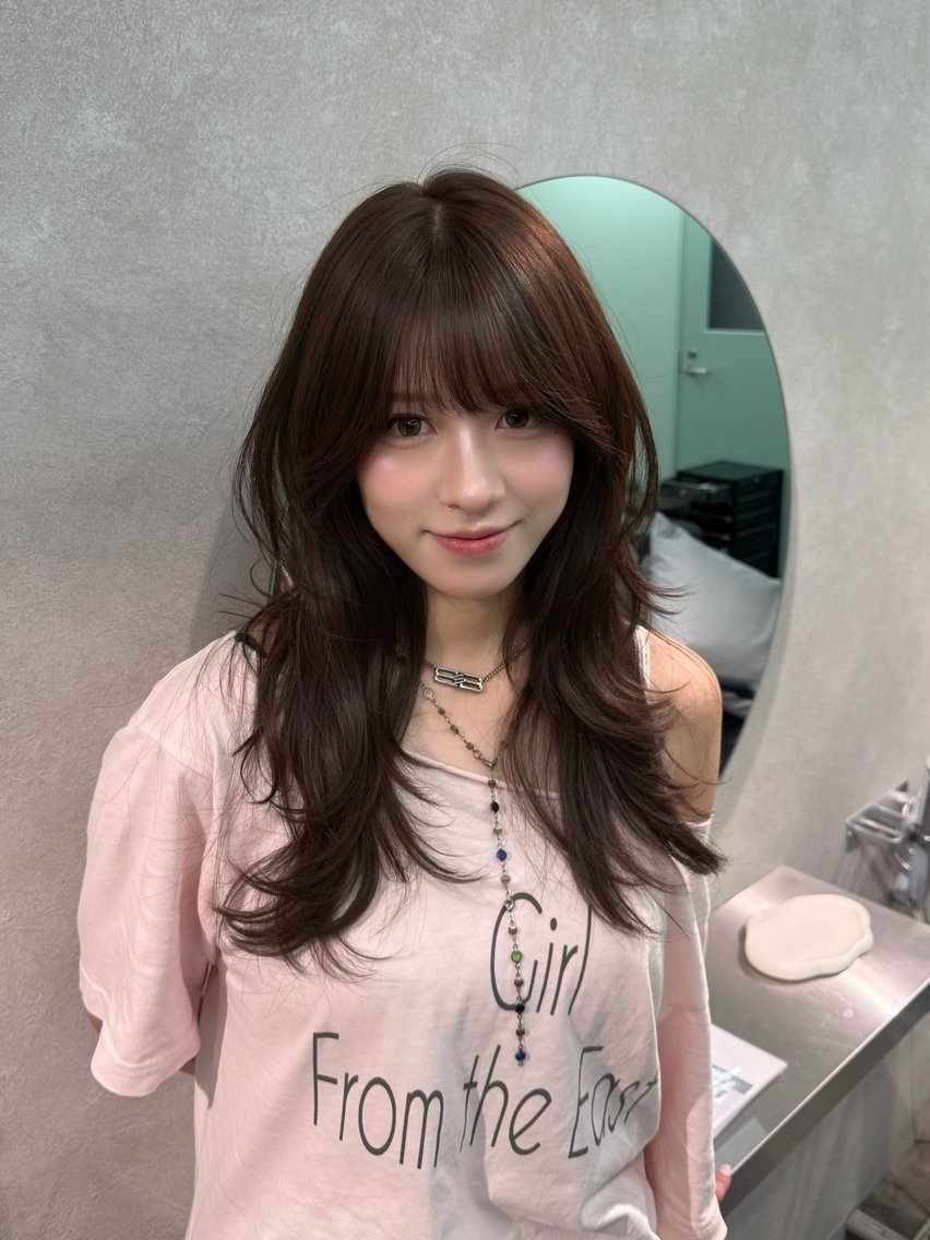 ロング ハッシュカット カット ヘアカラー 韓国レイヤーカット /顔周り/佐藤詩門のヘアスタイル