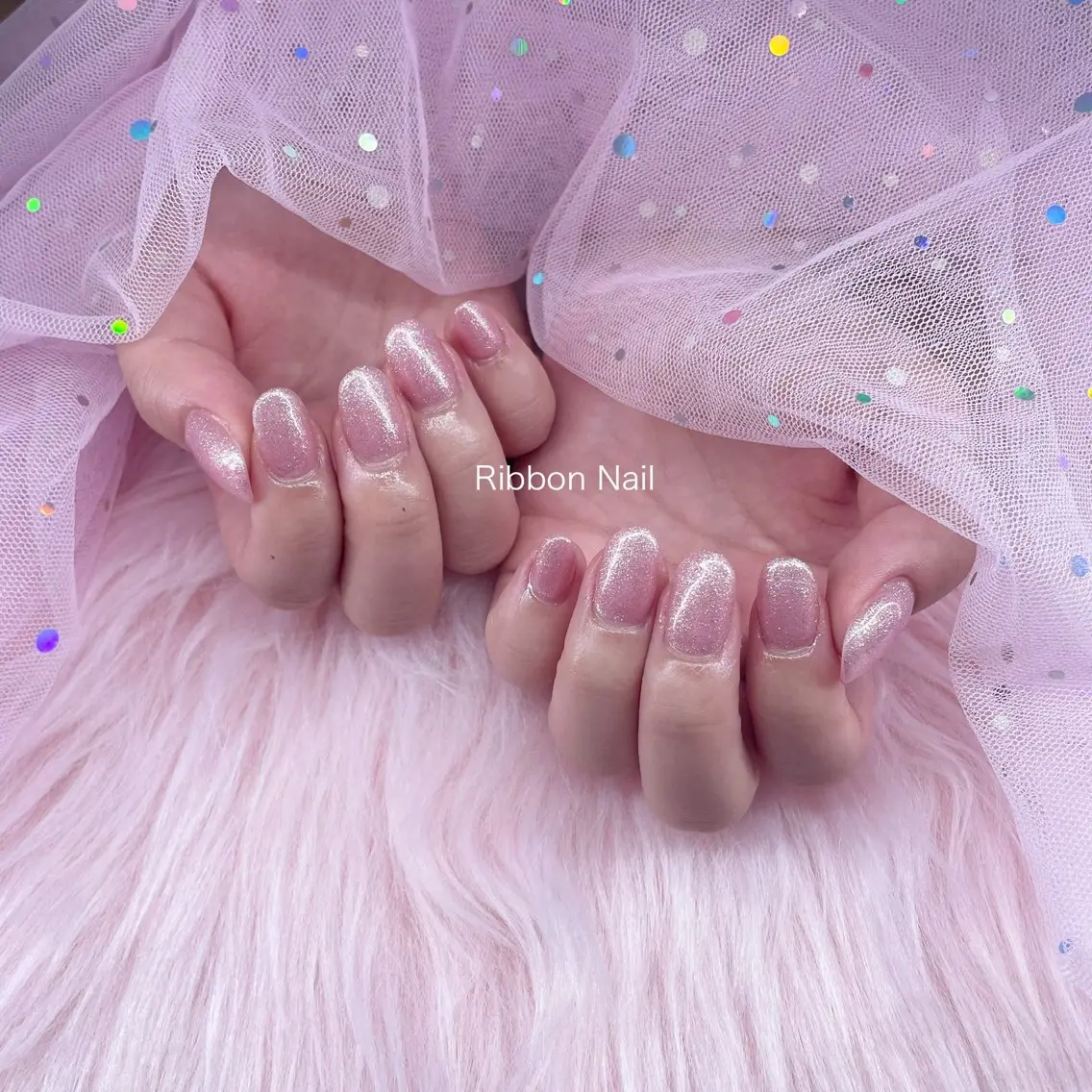 ネイル 長さ出し ラメ(グリッター) ピンク Nail Ambra 小山のネイルデザイン