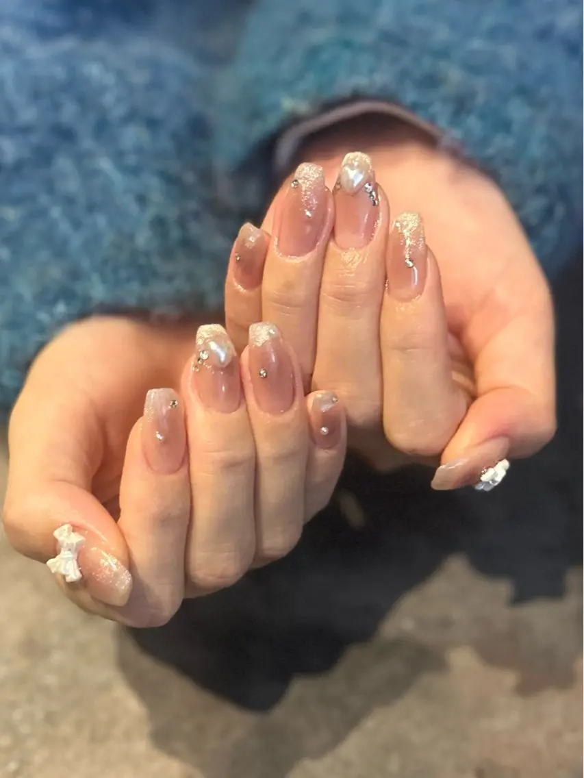 ネイル フレンチネイル マグネットネイル 大理石ネイル(マーブル) ミラーネイル ニュアンスネイル nail salon amanoのネイルデザイン