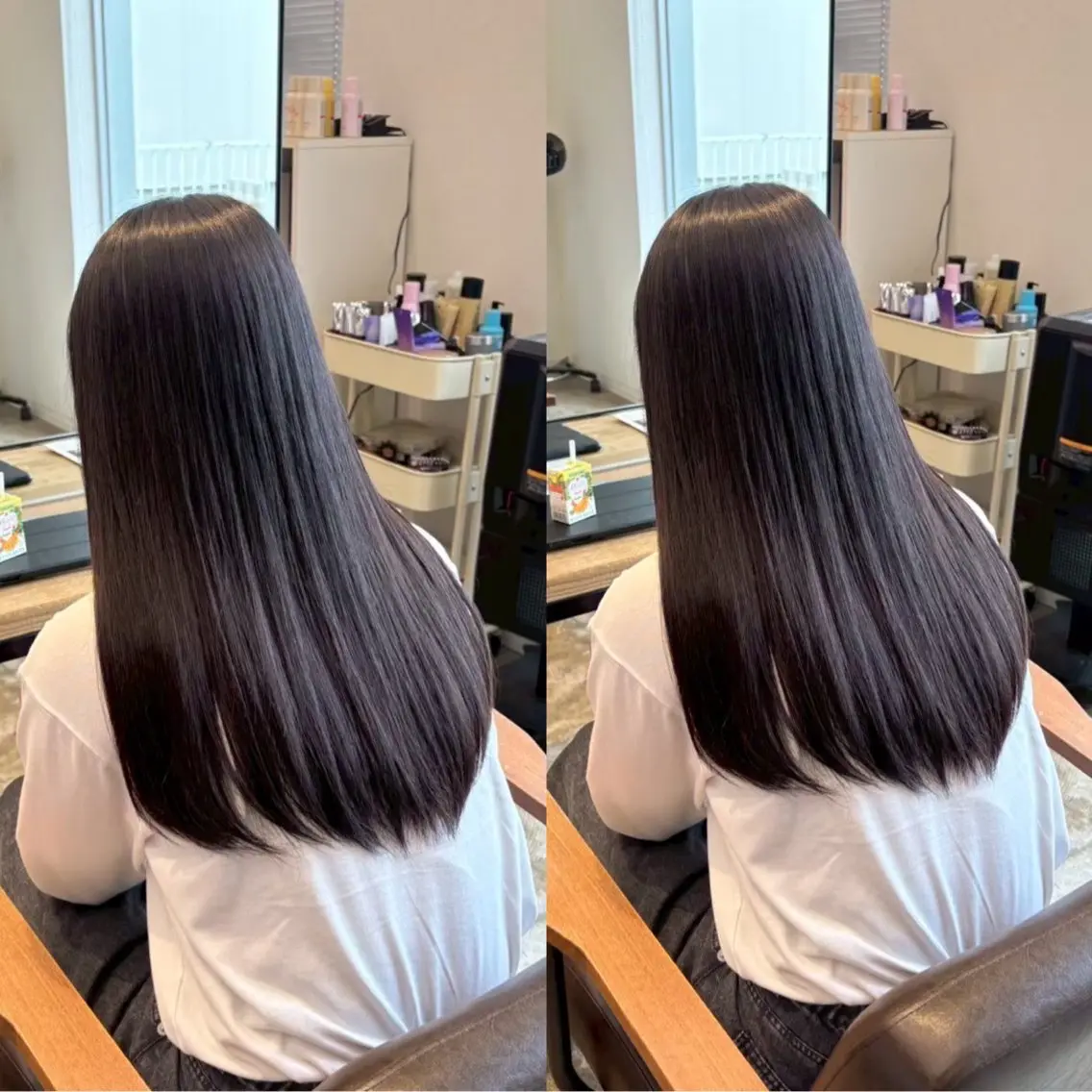ロング パーマ 縮毛矯正 ストレートパーマ RINNO🌷透明感 カラー/髪質改善のヘアスタイル