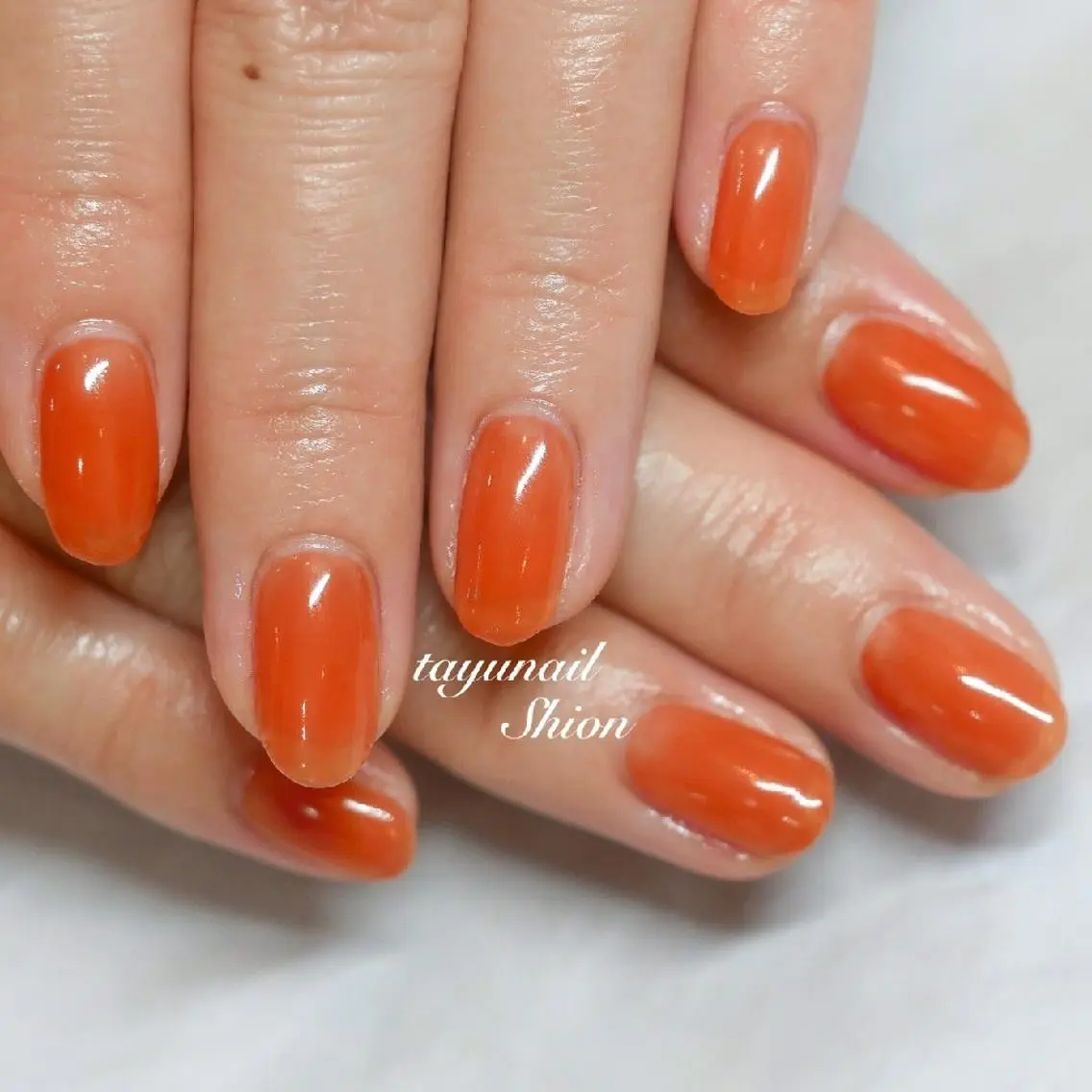 ネイル ブルー ジェルネイル ワンカラーネイル オレンジ パラジェル ネイルサロン 【たゆnail】のネイルデザイン