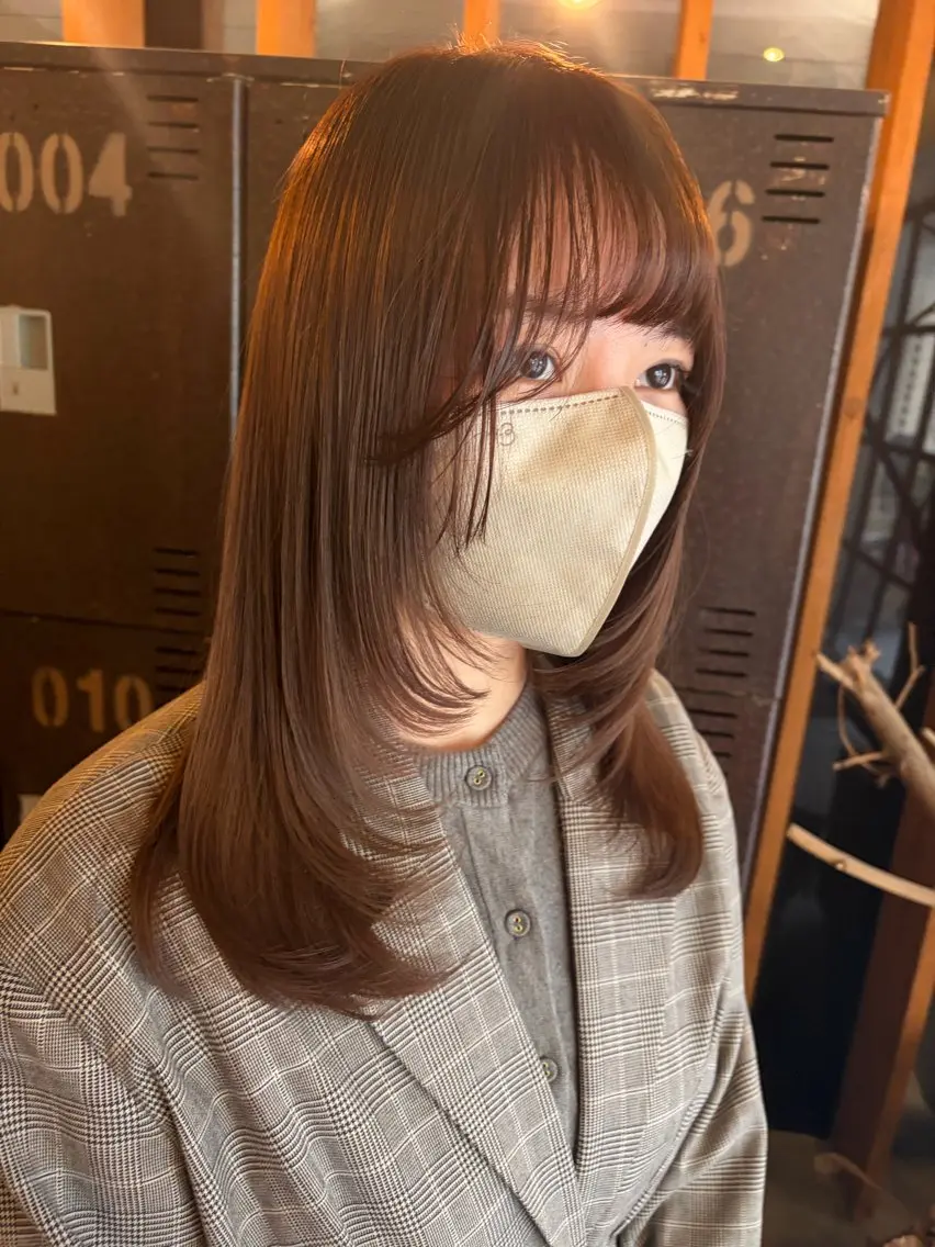 ミディアム カラー パーマ 顔まわりレイヤー レイヤーカット 竹本りんか/梅田/ 新大阪/天王寺のヘアスタイル