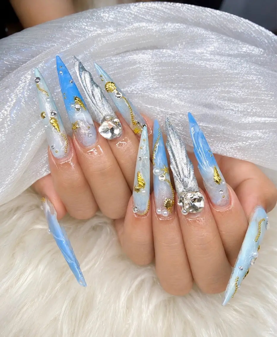 ネイル アートネイル オーロラネイル チークネイル 長さ出し フットネイル Chan nailsのネイルデザイン