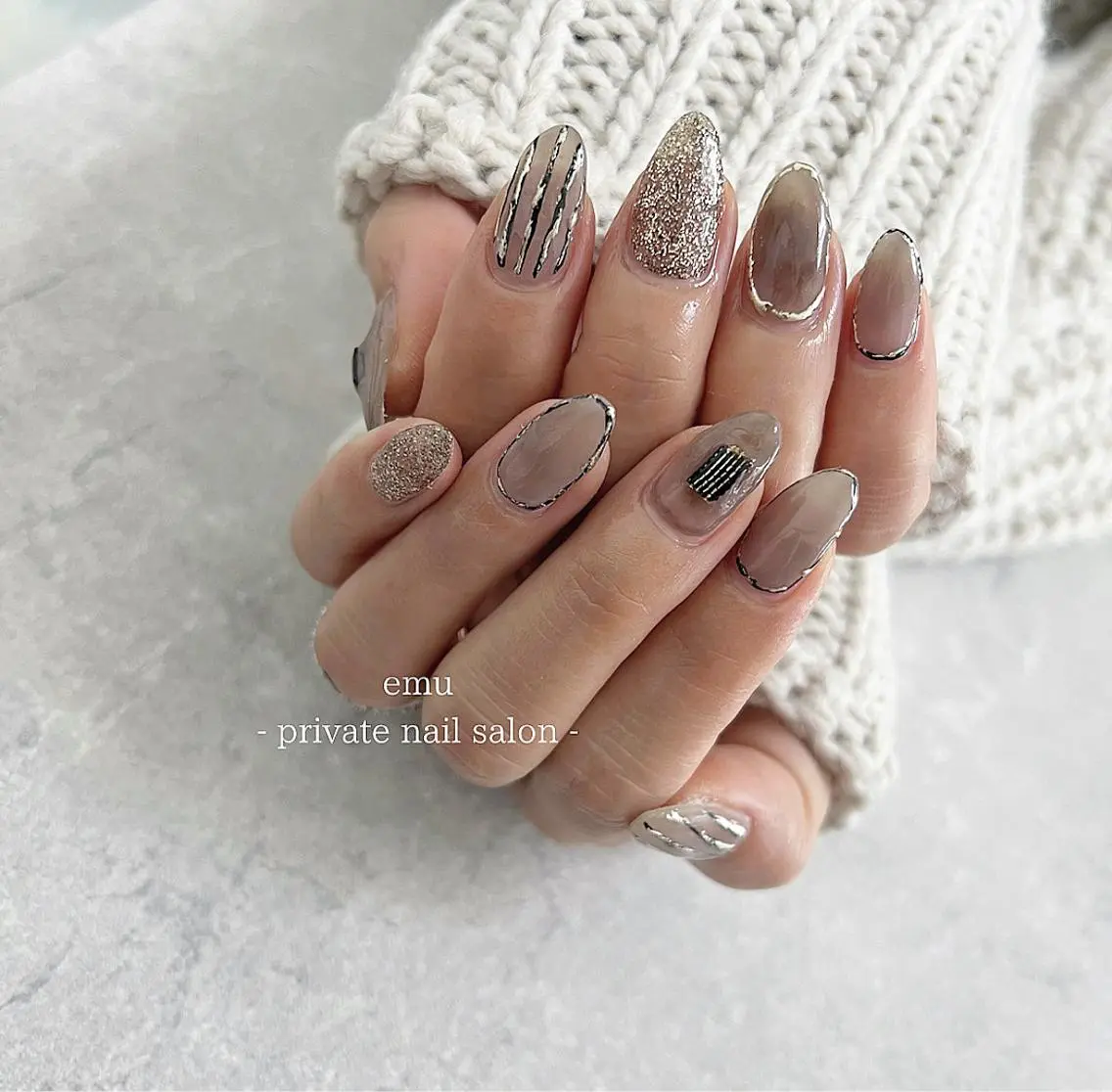 ネイル ブラウン 持ち込み emu nailのネイルデザイン
