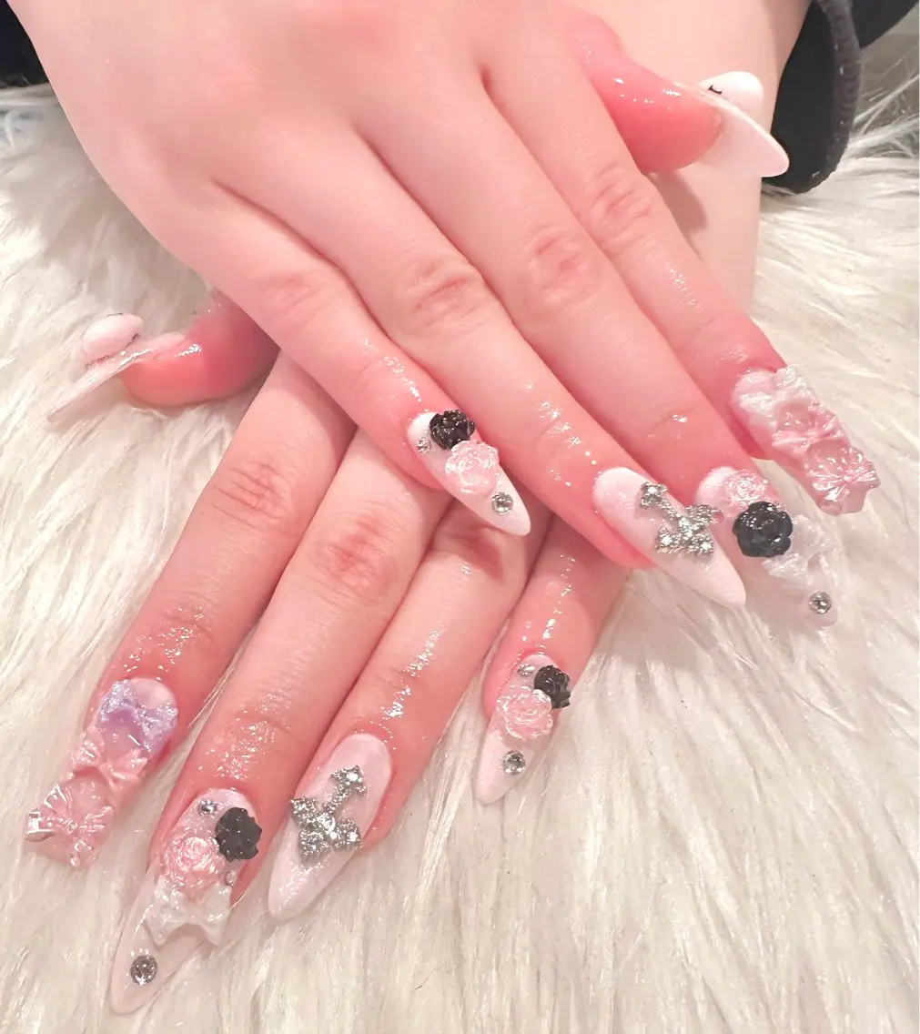 ネイル 長さ出し 持ち込み ピンク ネイルチップ ハンドネイル untitled Mariのネイルデザイン