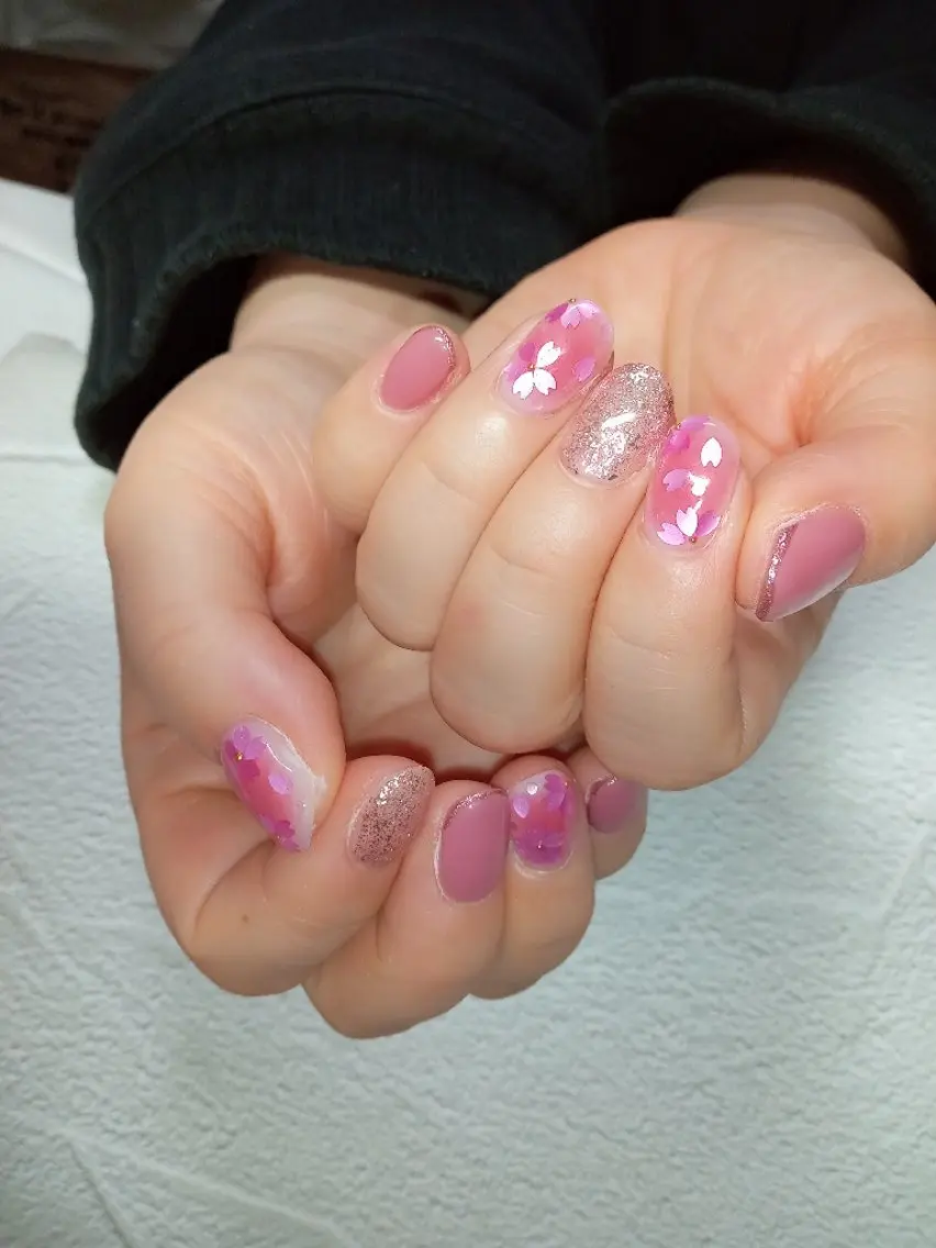 ネイル チークネイル 桜ネイル 氷ネイル・うるうるネイル キラキラネイル オフィスネイル flure de neige yukiのネイルデザイン