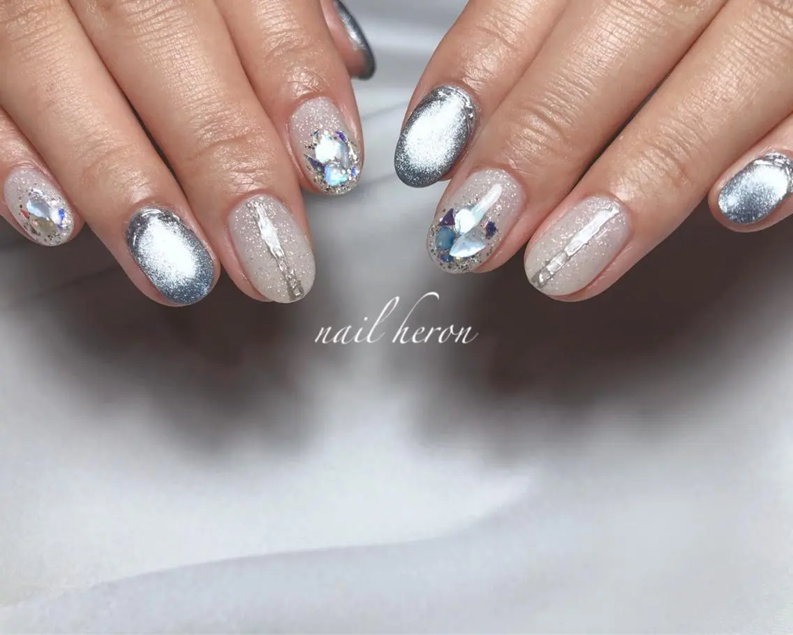 ネイル ブルー マグネットネイル ハンドネイル saki_ nail heronのネイルデザイン