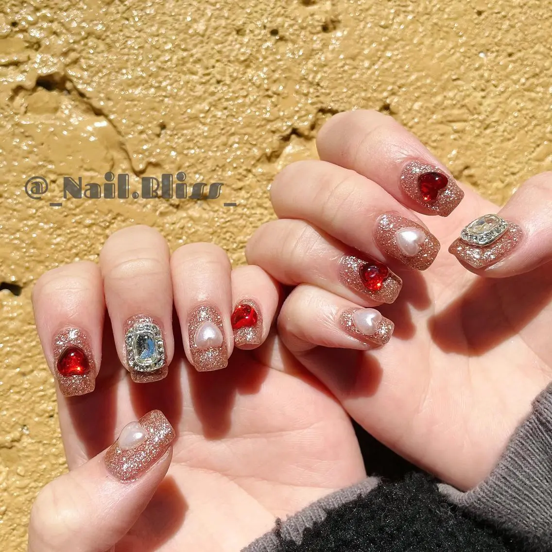 ネイル ブラウン ラメ(グリッター) ハンドネイル NAIL BLISSのネイルデザイン