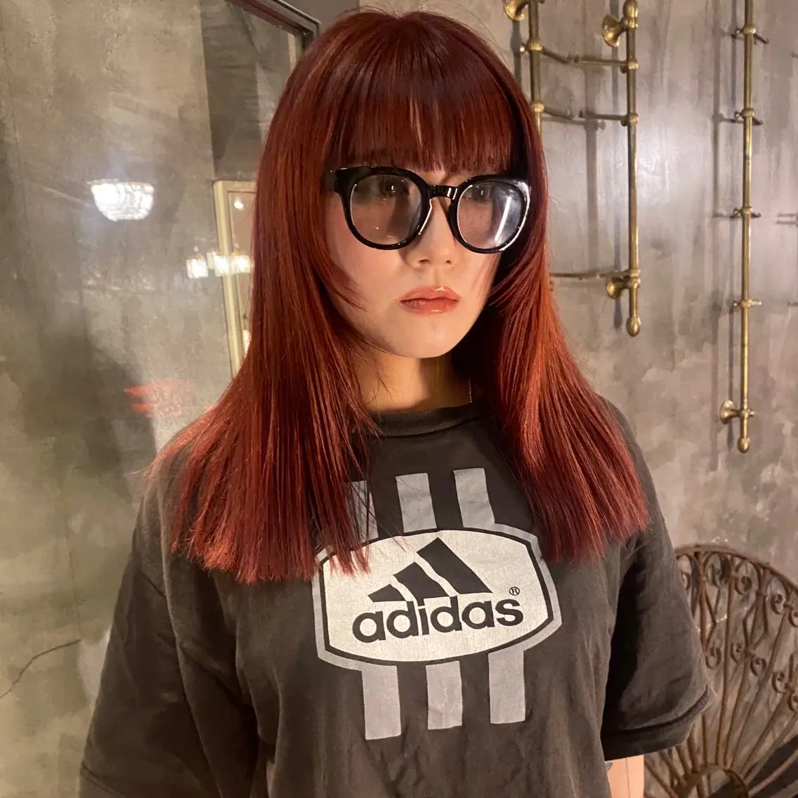 セミロング カラー ブリーチ レッドカラー カット ヘアカラー トリートメント メンズヘア/パーマ/ SHOUTOのヘアスタイル