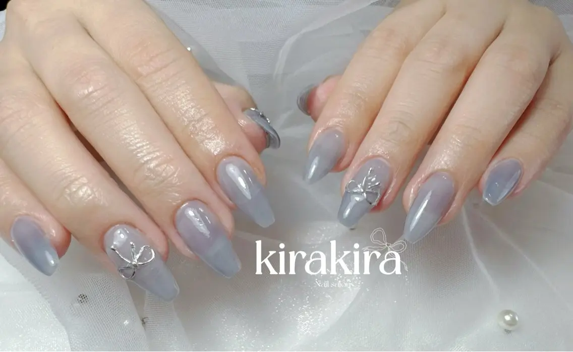 ネイル ブルー ガーリー キラキラネイル 韓国ネイル オフィスネイル Kirakira Nail salonのネイルデザイン