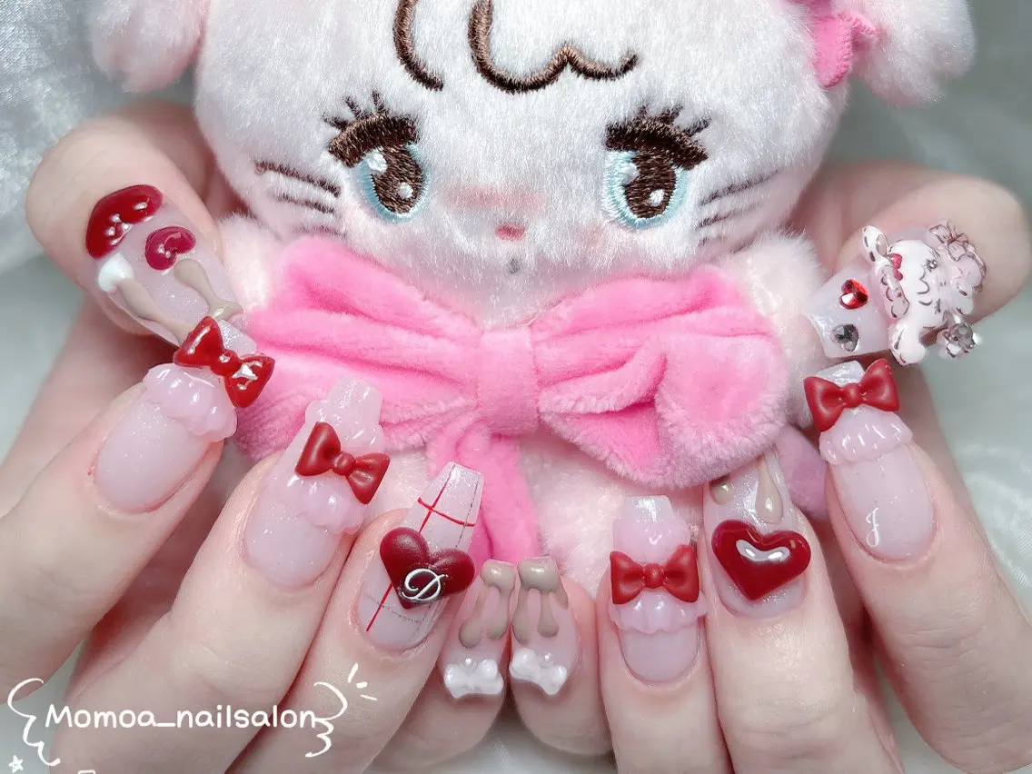 ネイル 成人式 ロングネイル マグネットネイル 大理石ネイル(マーブル) 持ち込み ハンドネイル MoMoA Nail ネイル長さ出し専門店のネイルデザイン