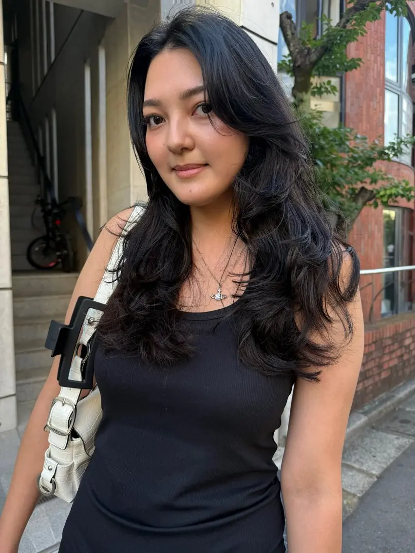 ロング ハッシュカット ハイレイヤー レイヤーカット カット ヘアカラー トリートメント レイヤーカット\ウル フ　chinatsuのヘアスタイル