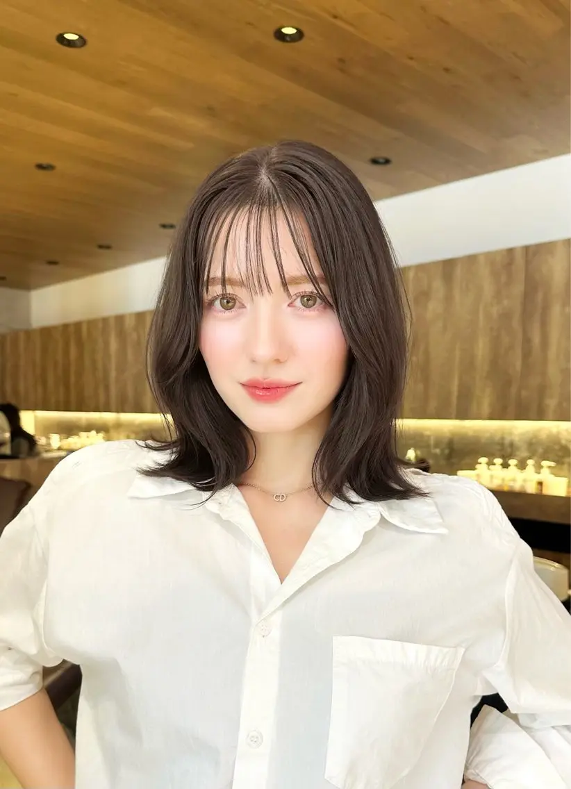 ミディアム カラー ブラウンカラー グレージュ オリーブグレージュ オリーブグレー 門谷 百恵のヘアスタイル
