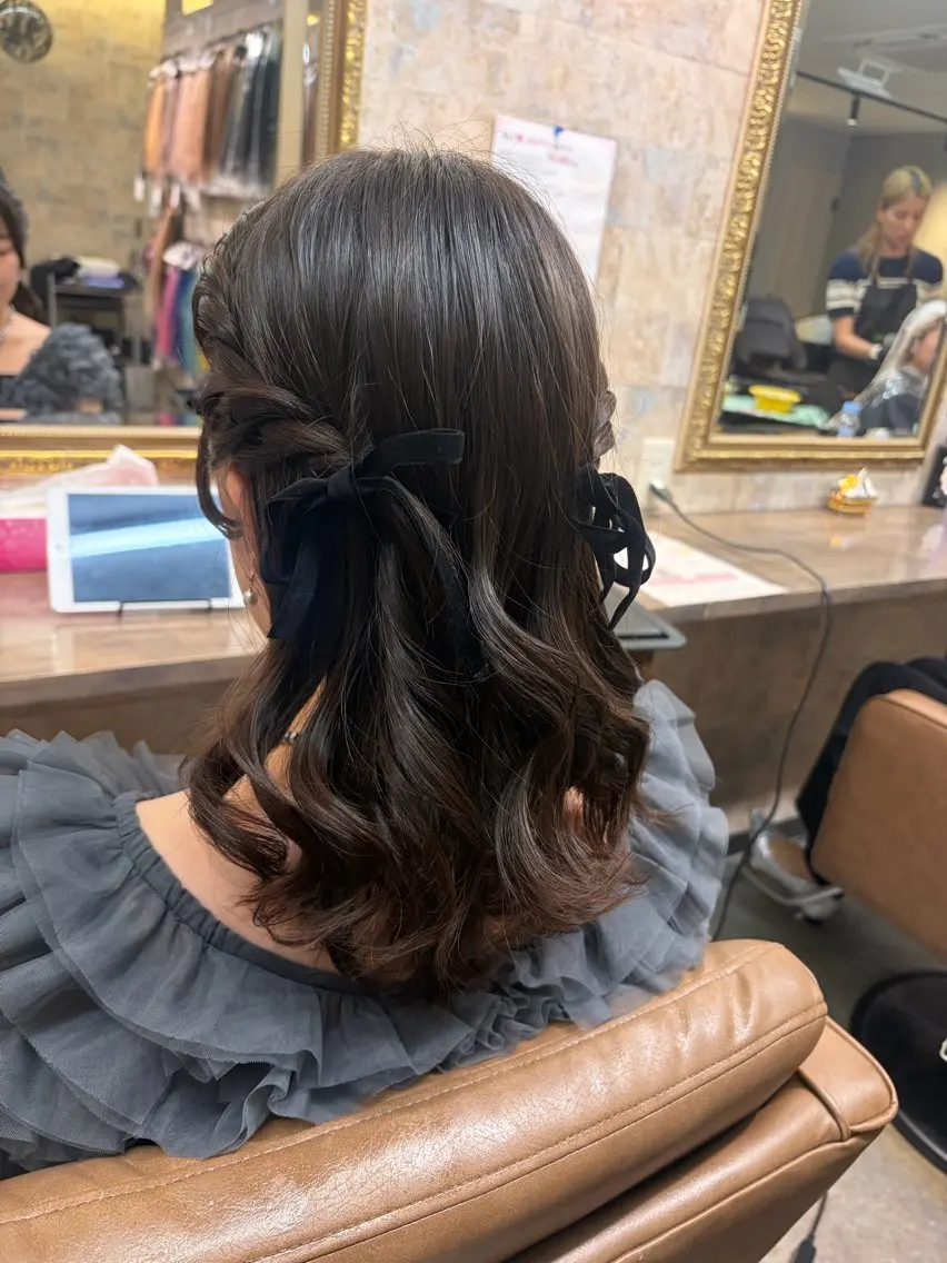 セミロング ヘアアレンジ ハーフアップ 結婚式・ブライダル ヘアセット 前田 みのりのヘアスタイル