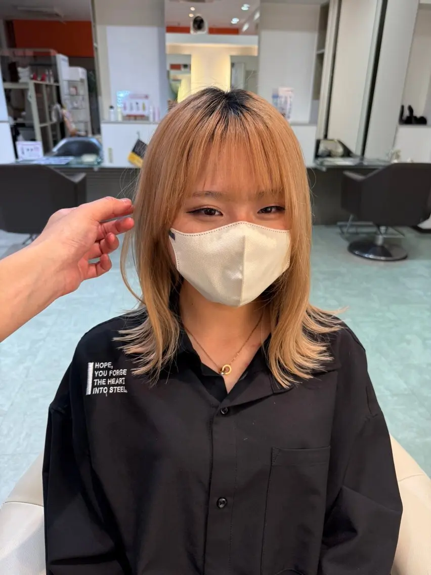 ミディアム 切りっぱなしロブ 石原圭悟 /ショート/艶カラーのヘアスタイル