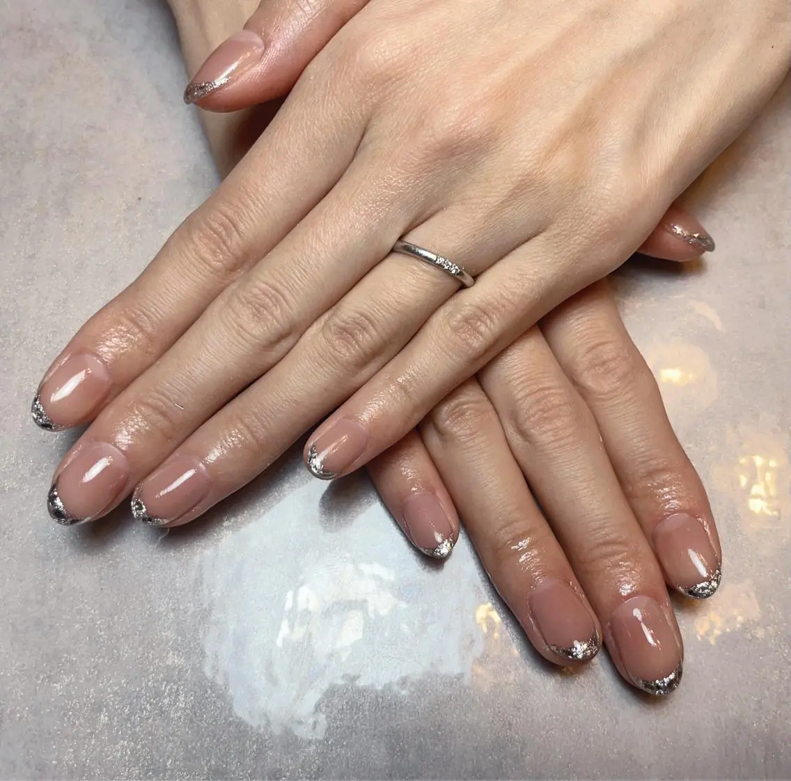 ネイル フレンチネイル ジェルネイル ガラスフレンチ パラジェル ブライダルネイル BLANC.nail yuuのネイルデザイン