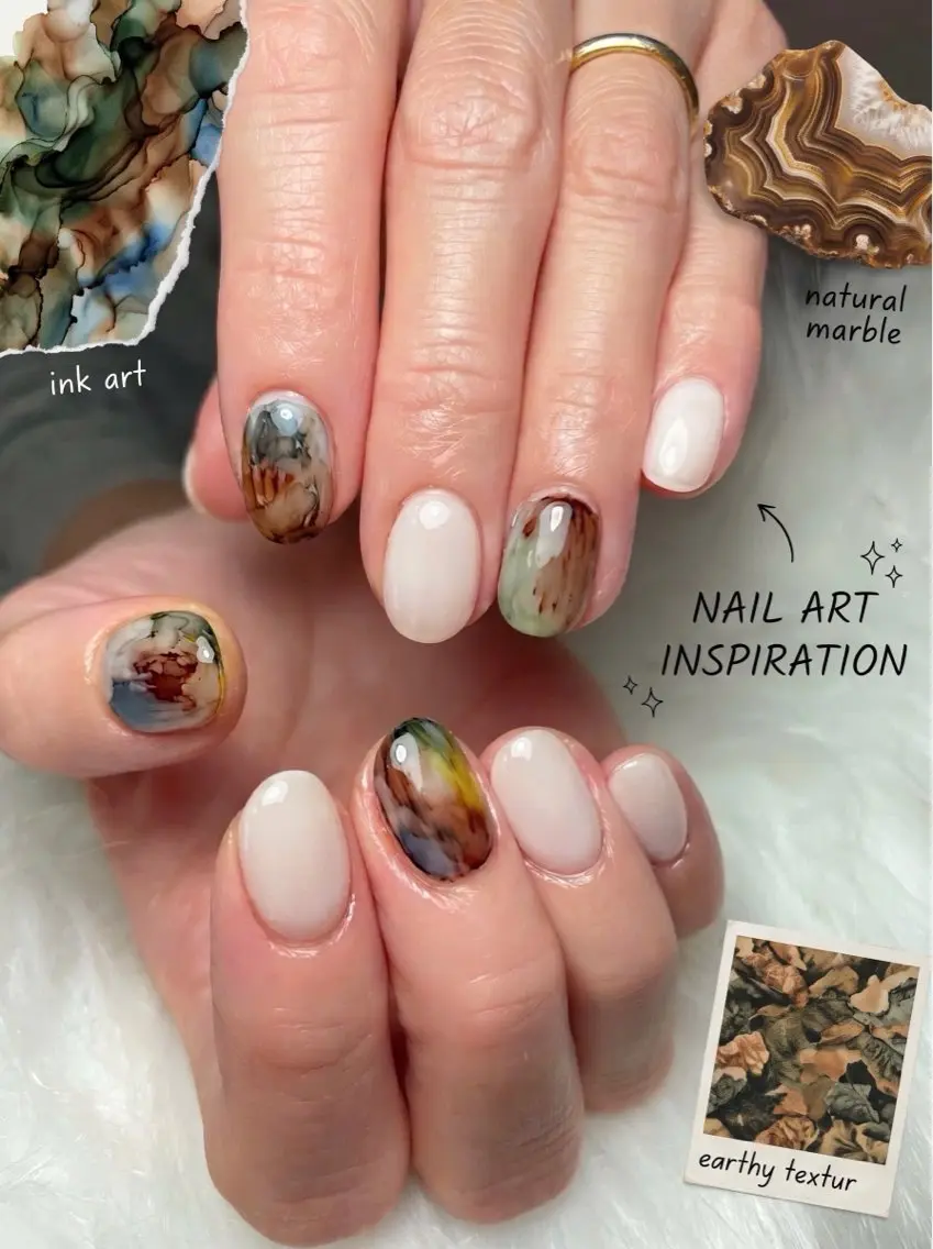 ネイル アートネイル ブラウン グリーン 持ち込み ニュアンスネイル ハンドネイル Nail Salon An 渋谷店のネイルデザイン