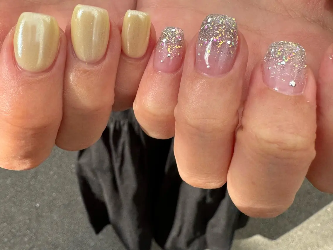 ネイル フレンチネイル ハート ロングネイル マグネットネイル ミラーネイル MH_ Nailのネイルデザイン