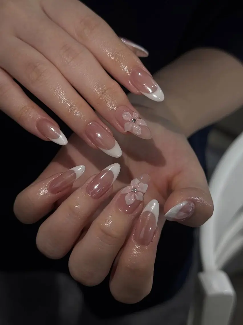 ネイル アートネイル 長さ出し ガーリー 韓国ネイル 持ち込み Rin Nail 新大久保店のネイルデザイン