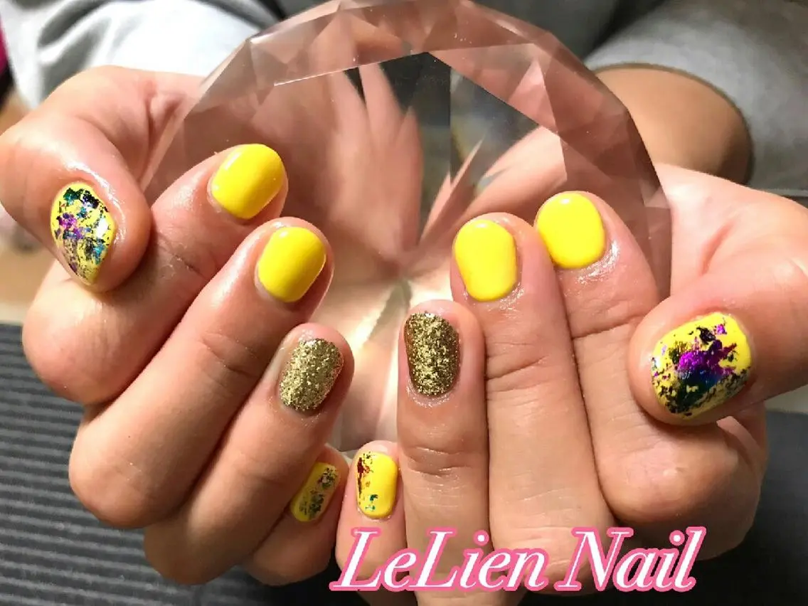 ネイル 黄色 モチの良さ◉ フィルインネイル♡のネイルデザイン
