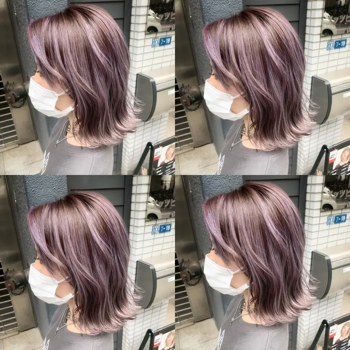 ミディアム パープルカラー ハイライト ✨レイヤー/髪質改善 /縮毛矯正✨ナカムラのヘアスタイル