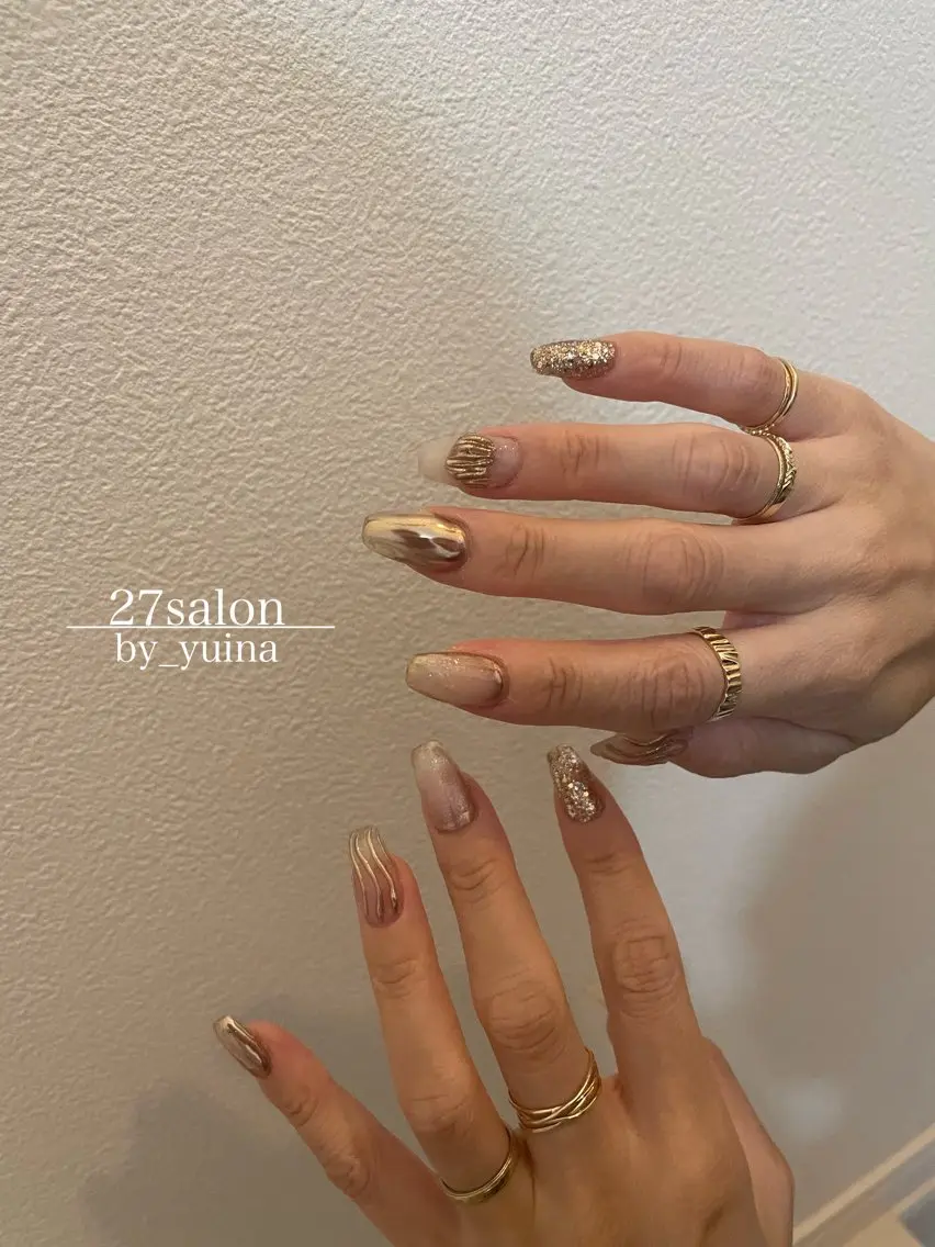 ネイル ゴールド ニュアンスネイル ハンドネイル 27salon yuinaのネイルデザイン