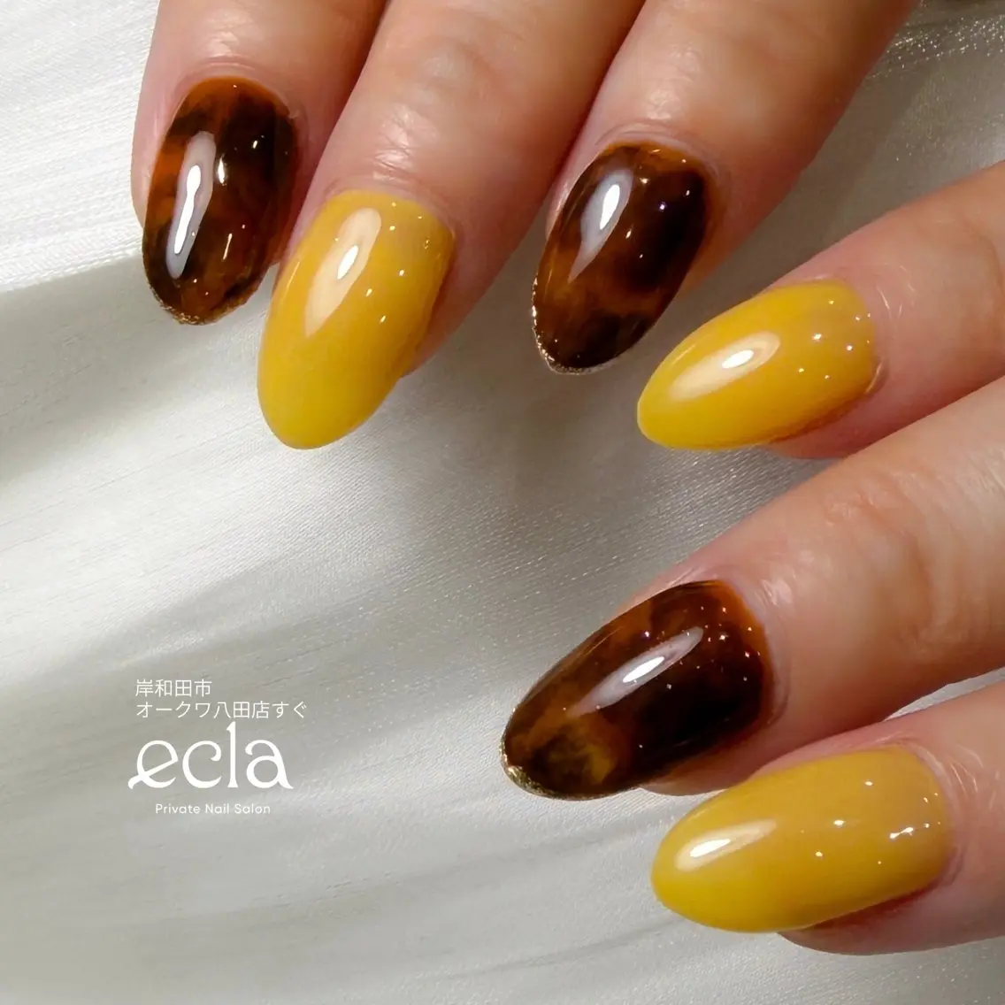 ネイル アートネイル べっ甲ネイル 持ち込み 黄色 Nail Salon ecla 〜エクラ〜のネイルデザイン