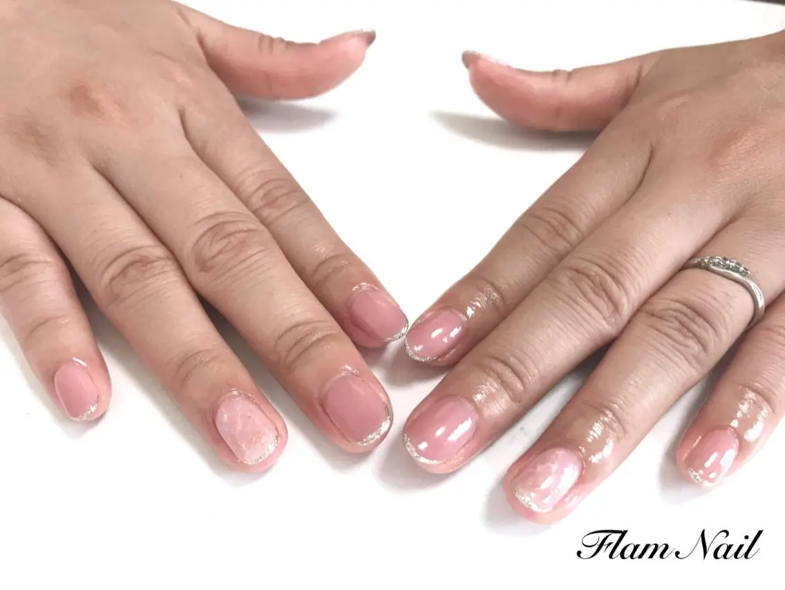 ネイル 大理石ネイル(マーブル) ピンク Flam Nailのネイルデザイン