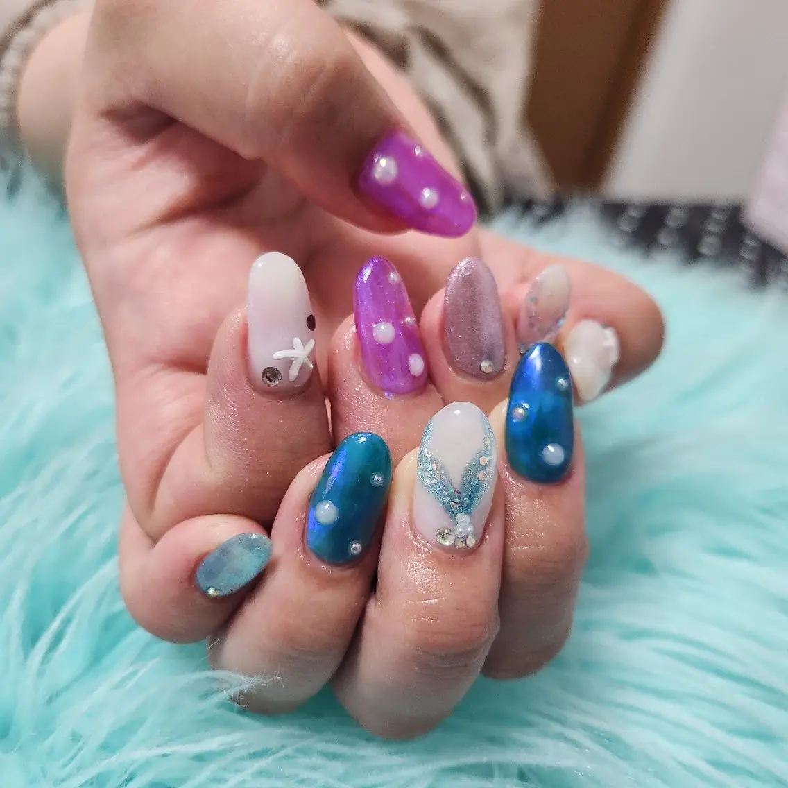 ネイル ブルー ジェルネイル メンズネイル パープル Thetis nailsのネイルデザイン