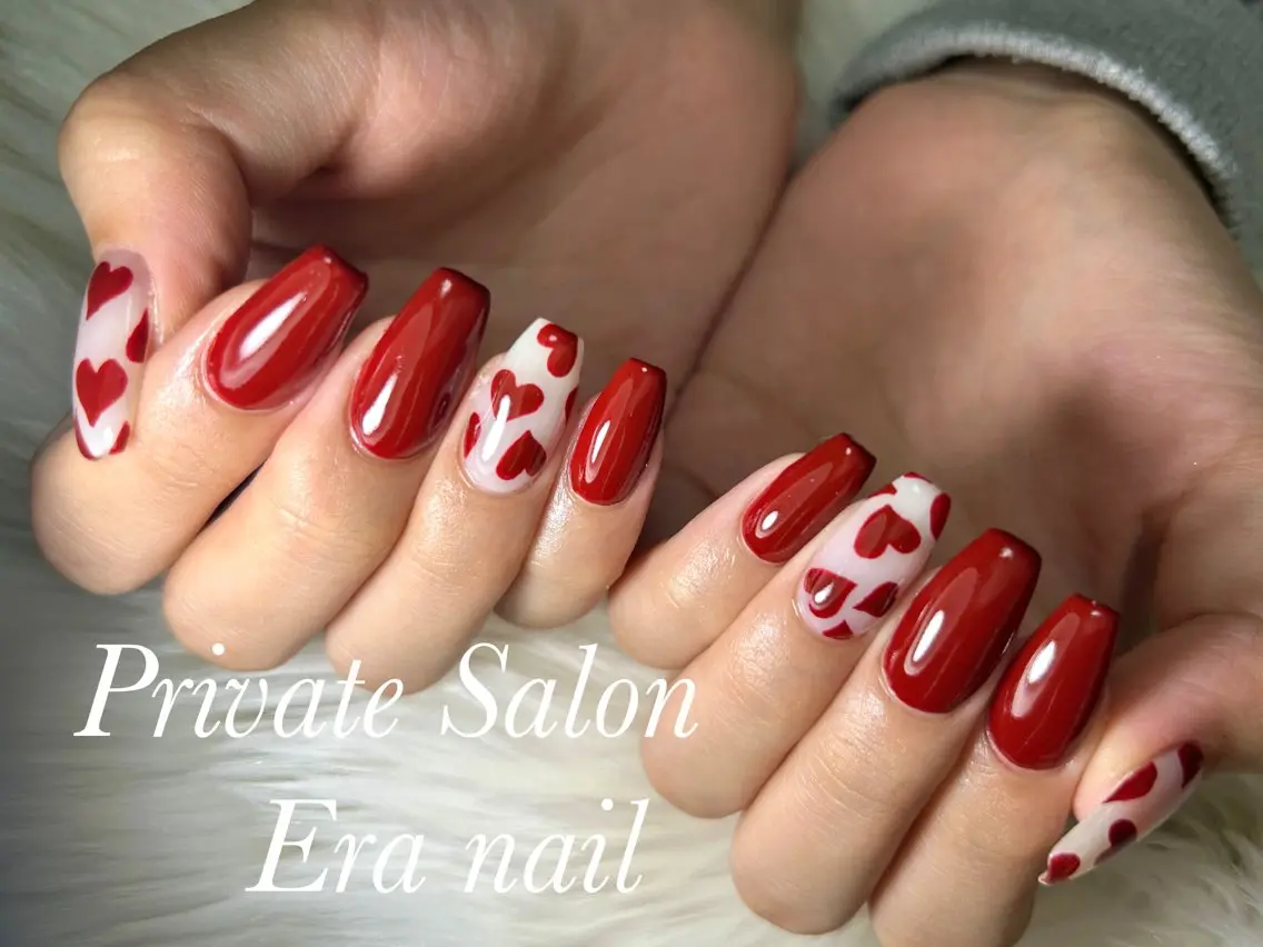 ネイル ボルドー ハート Era nailのネイルデザイン