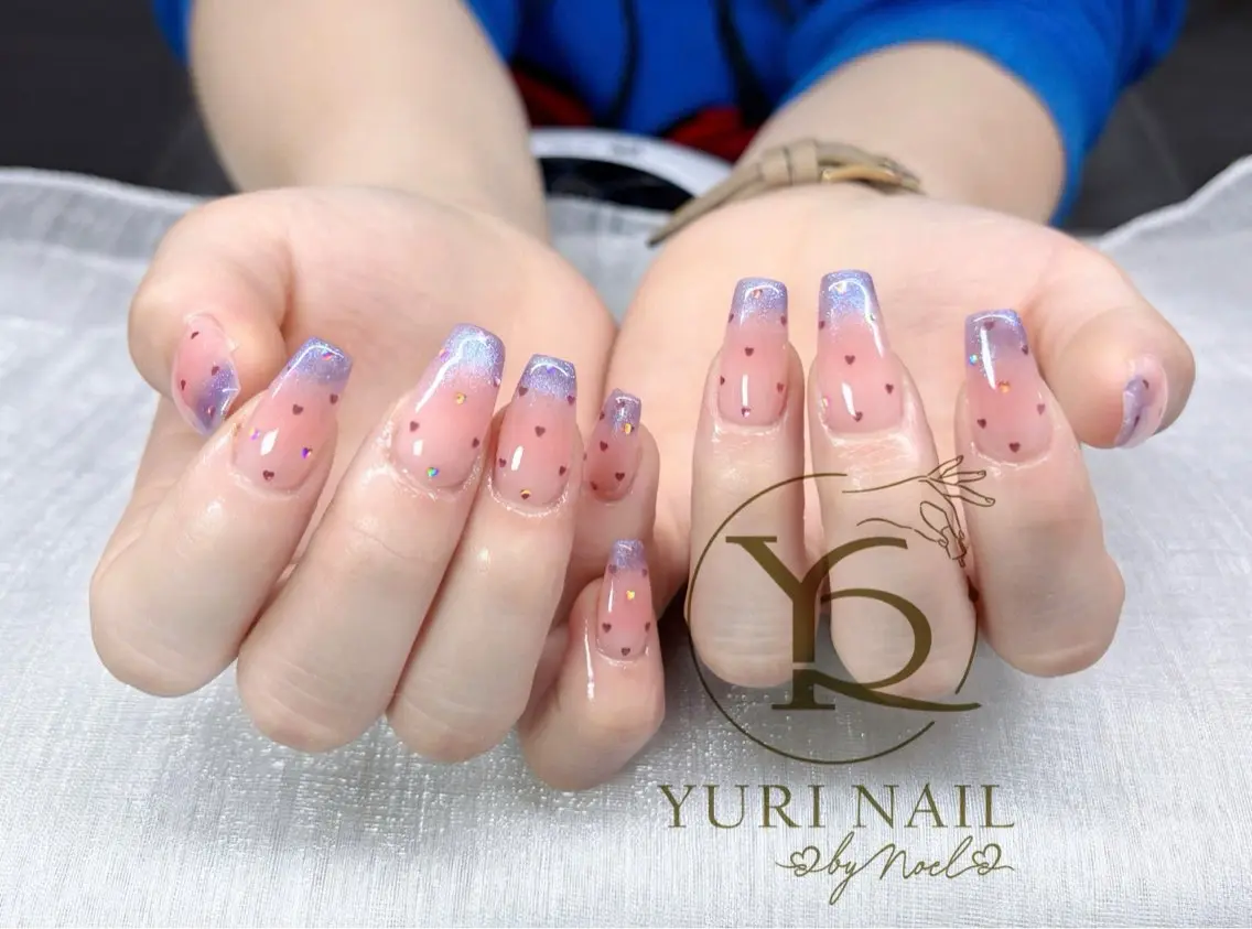 ネイル オーロラネイル ブルー チークネイル フットネイル フレンチネイル ハンドネイル フットネイル ハンドケア YURI Nail Funabashiのネイルデザイン