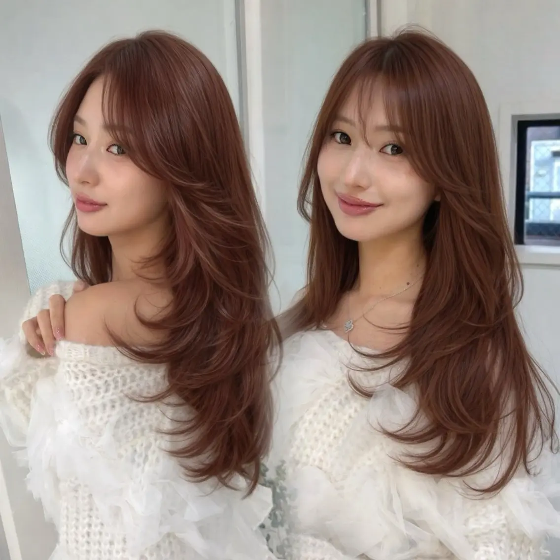 ロング レイヤーカット ヘアカラー トリートメント 🤍aimi🤍 ウルフ/韓国ヘアのヘアスタイル