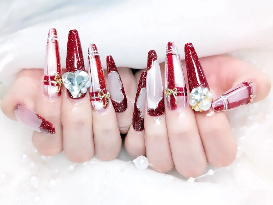ネイル 成人式 入学式 長さ出し フラッシュネイル フレンチネイル Chouette Nailのネイルデザイン