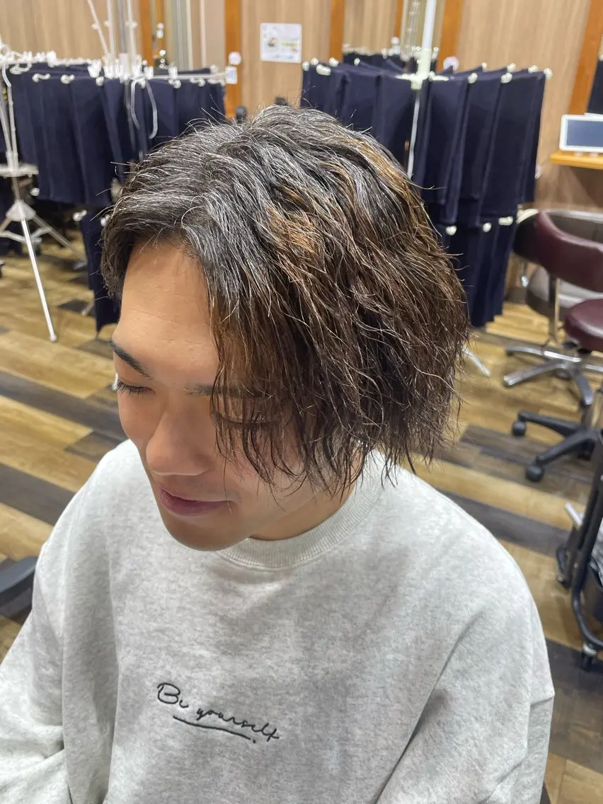 ミディアム パーマ メンズ カット パーマ 山際勇策 /岐阜美容師のヘアスタイル