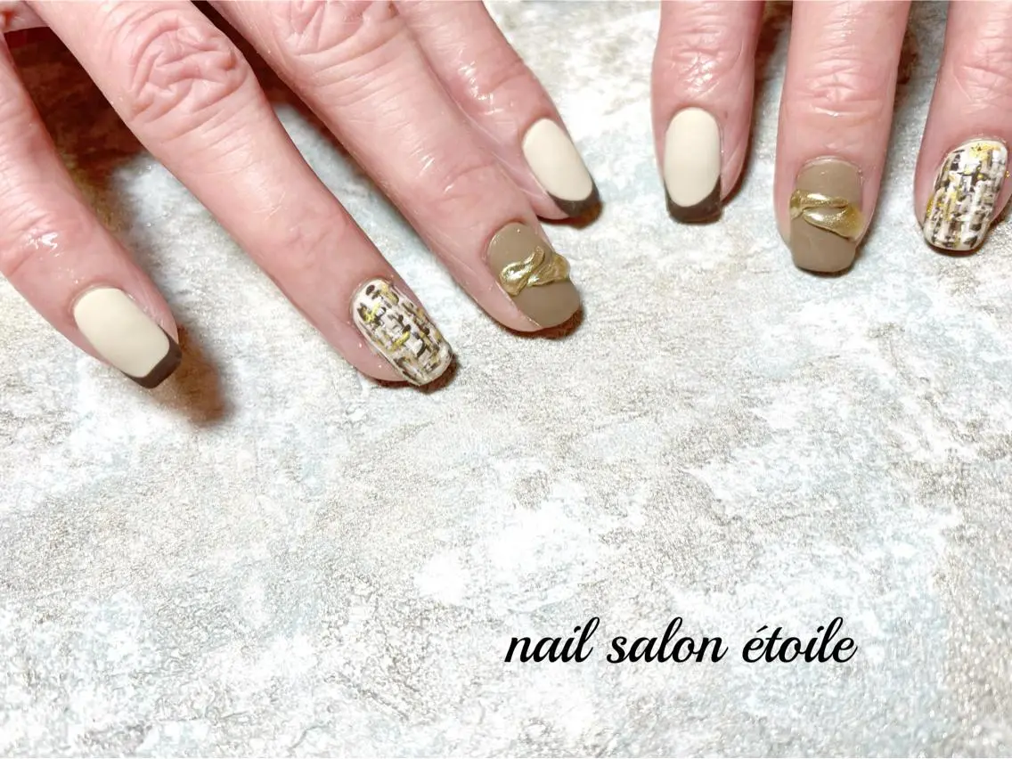 ネイル アートネイル フレンチネイル ジェルネイル マットネイル ツイードネイル ハンドネイル nail salon étoileのネイルデザイン