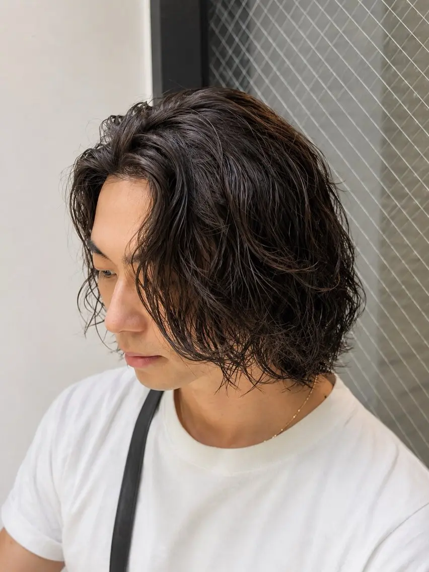 ミディアム パーマ メンズ カット パーマ トリートメント 🇺🇸サーフカール 🇺🇸ケンシロウのヘアスタイル