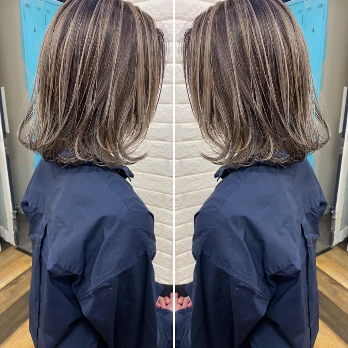 ミディアム カラー バレイヤージュ ブリーチ ケアブリーチ ボブ レイヤーカット ヘアカラー トリートメント famille ファミーユのヘアスタイル