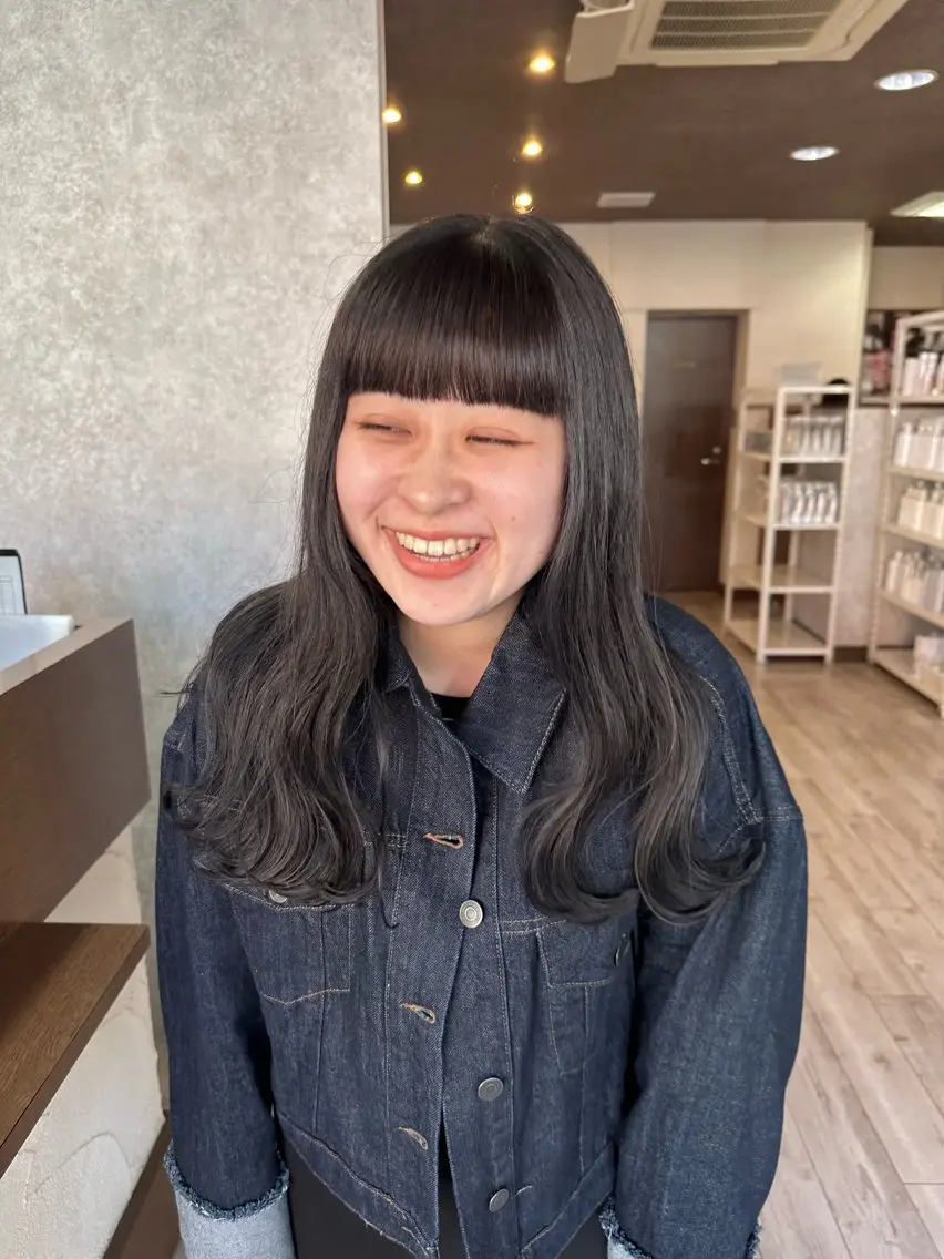 ロング カラー 黒髪 ネイビーカラー カット ヘアカラー レイヤー/高橋 みく /池下/千種のヘアスタイル