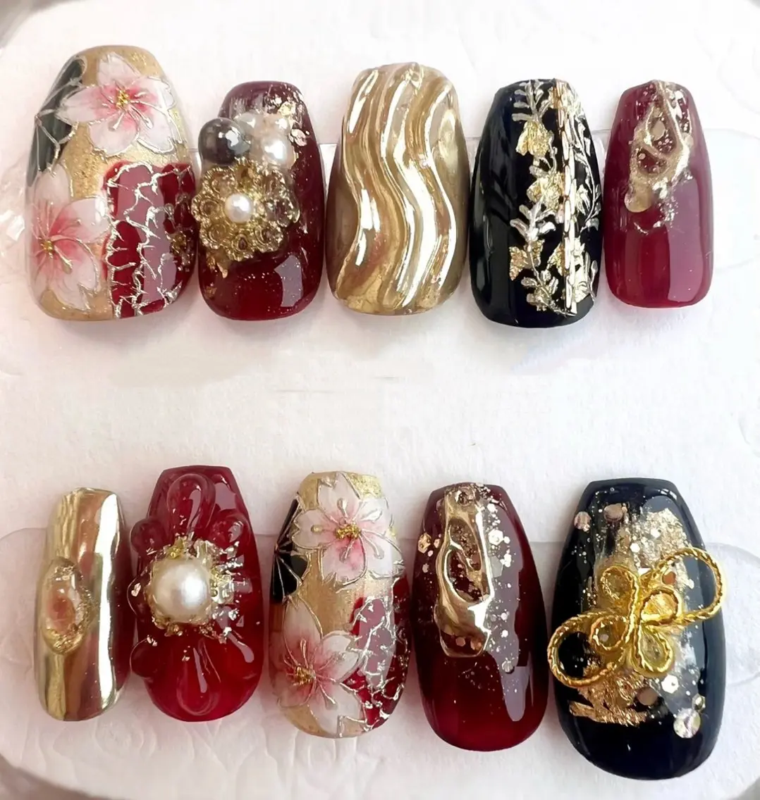 HAND【オフなし】100分フリデザイン【3Dアート4本】(振袖/ガーリー/ツイード/リング/キルティング/お正月)の写真