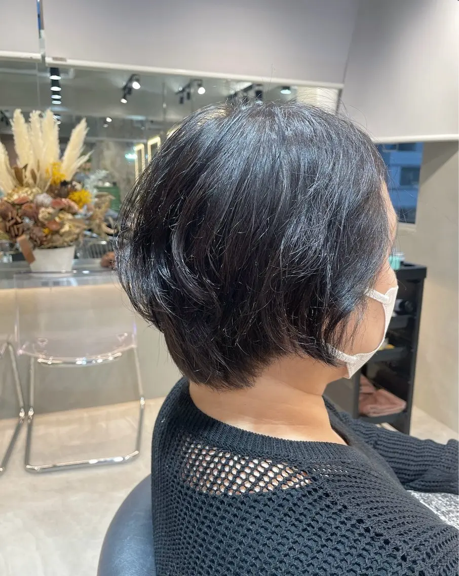 ショート パーマ カット パーマ オリーブベージュ/ボ ブ縮毛矯正たまき🧡のヘアスタイル