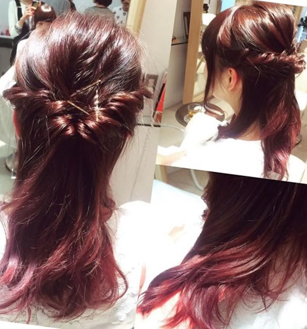 セミロング カラー ブリーチ グラデーションカラー ピンクカラー 安永 涼のヘアスタイル