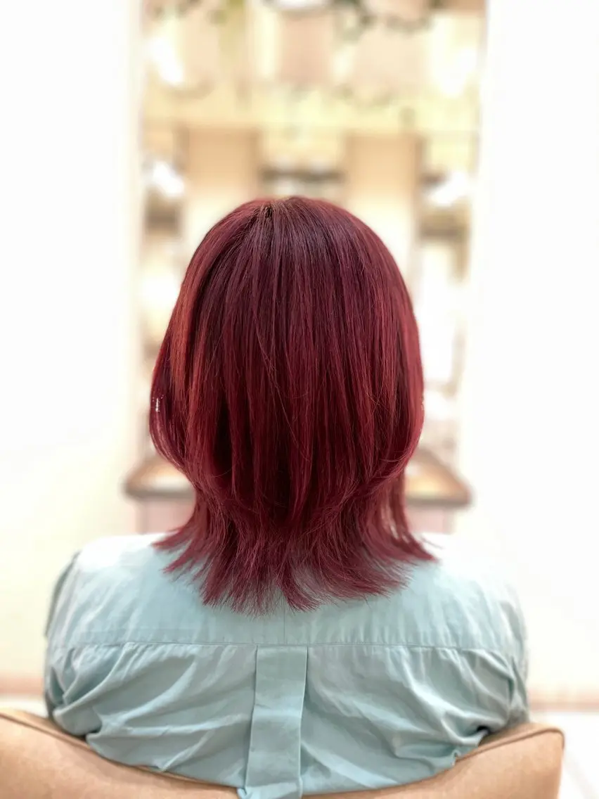 ミディアム ワンレンボブ ボブ 髪質改善 レイヤーカット 縮毛矯正 髪質改善専門 YOSHIのヘアスタイル