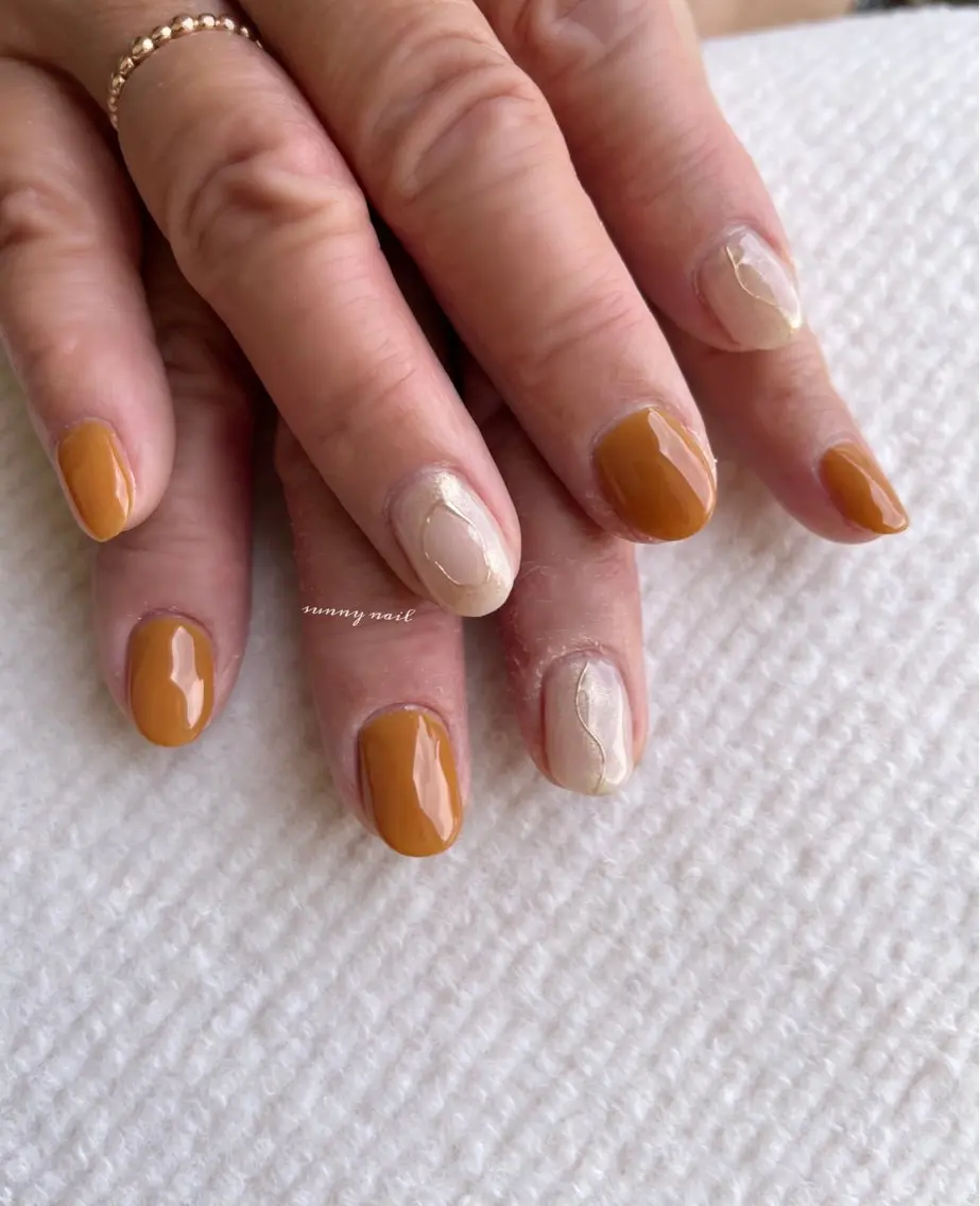 ネイル ジェルネイル ミラーネイル オレンジ パラジェル sunny nailのネイルデザイン