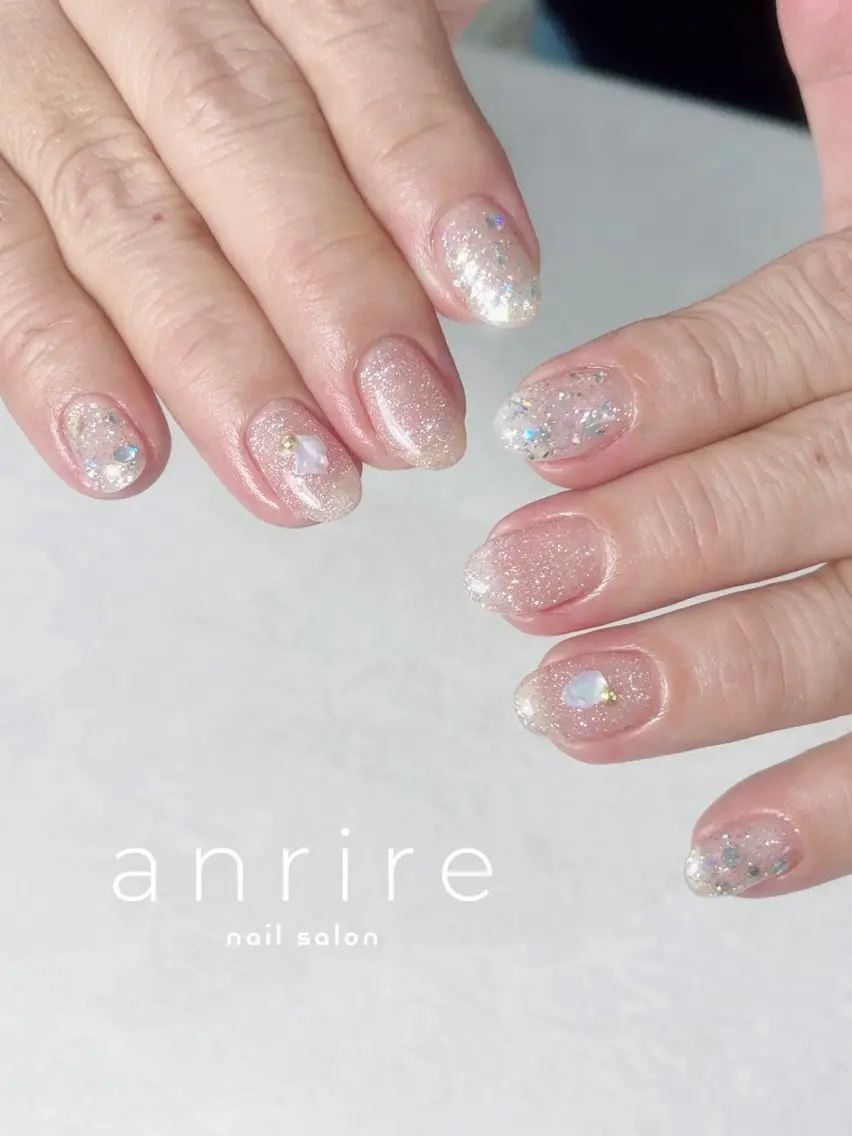 ネイル フラッシュネイル フットネイル ジェルネイル キラキラネイル ラメ(グリッター) nailsalon anrireのネイルデザイン