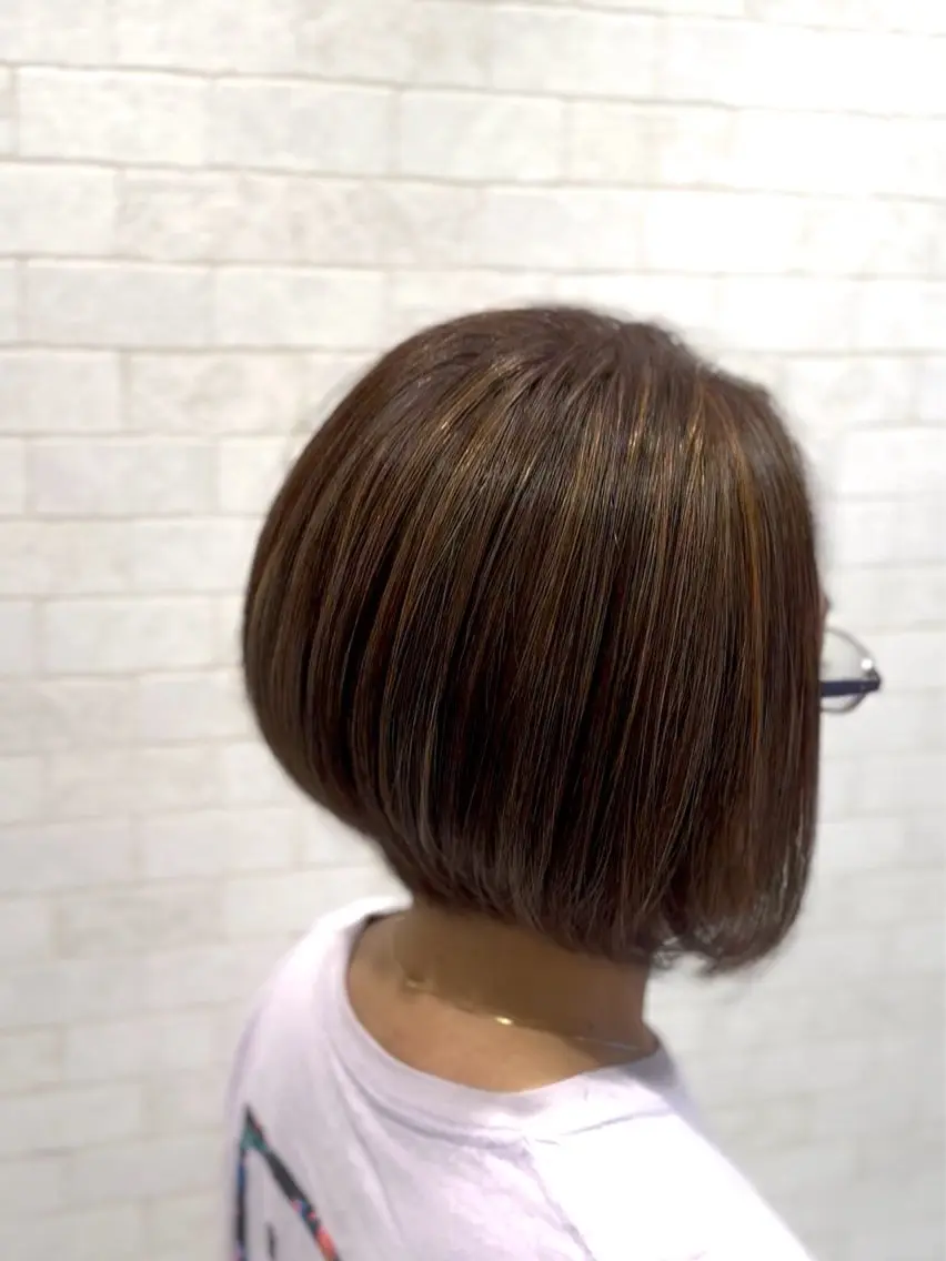 ショート カラー ヘアアレンジ 前下がりボブ ボブ カット ヘアカラー トリートメント ヘアセット 【白髪ぼかしの匠】 【ショートの極】平野のヘアスタイル