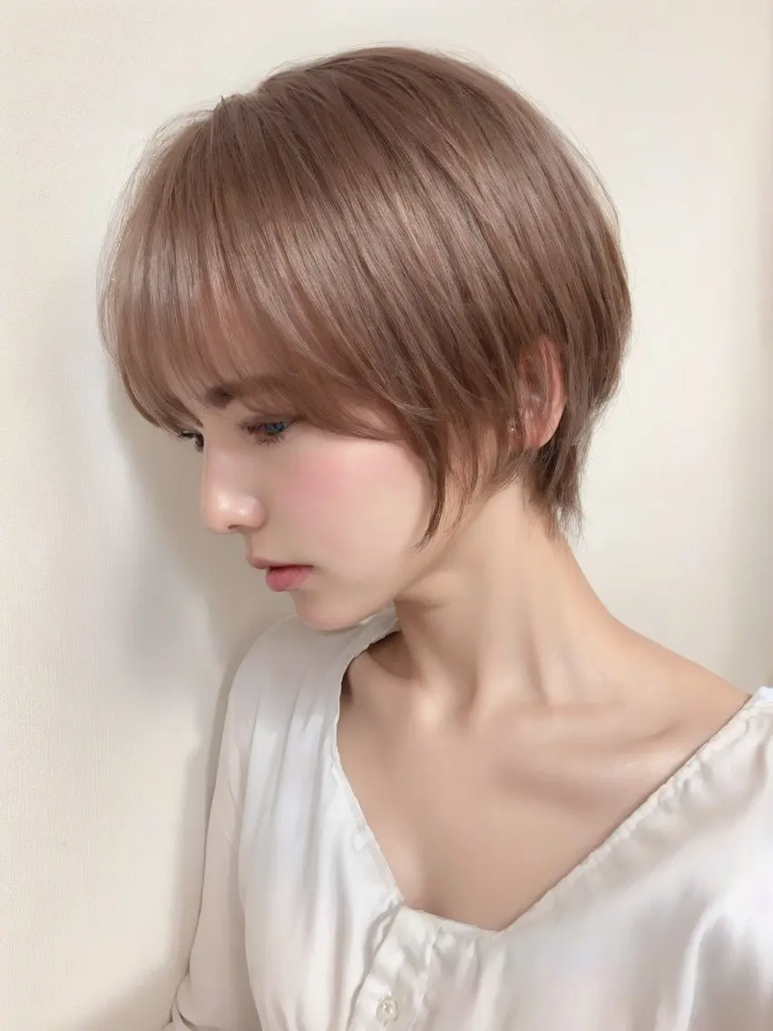 ショート カラー ショートボブ ブリーチ ケアブリーチ 透明感カラー グレージュ AnFye forprcoのヘアスタイル